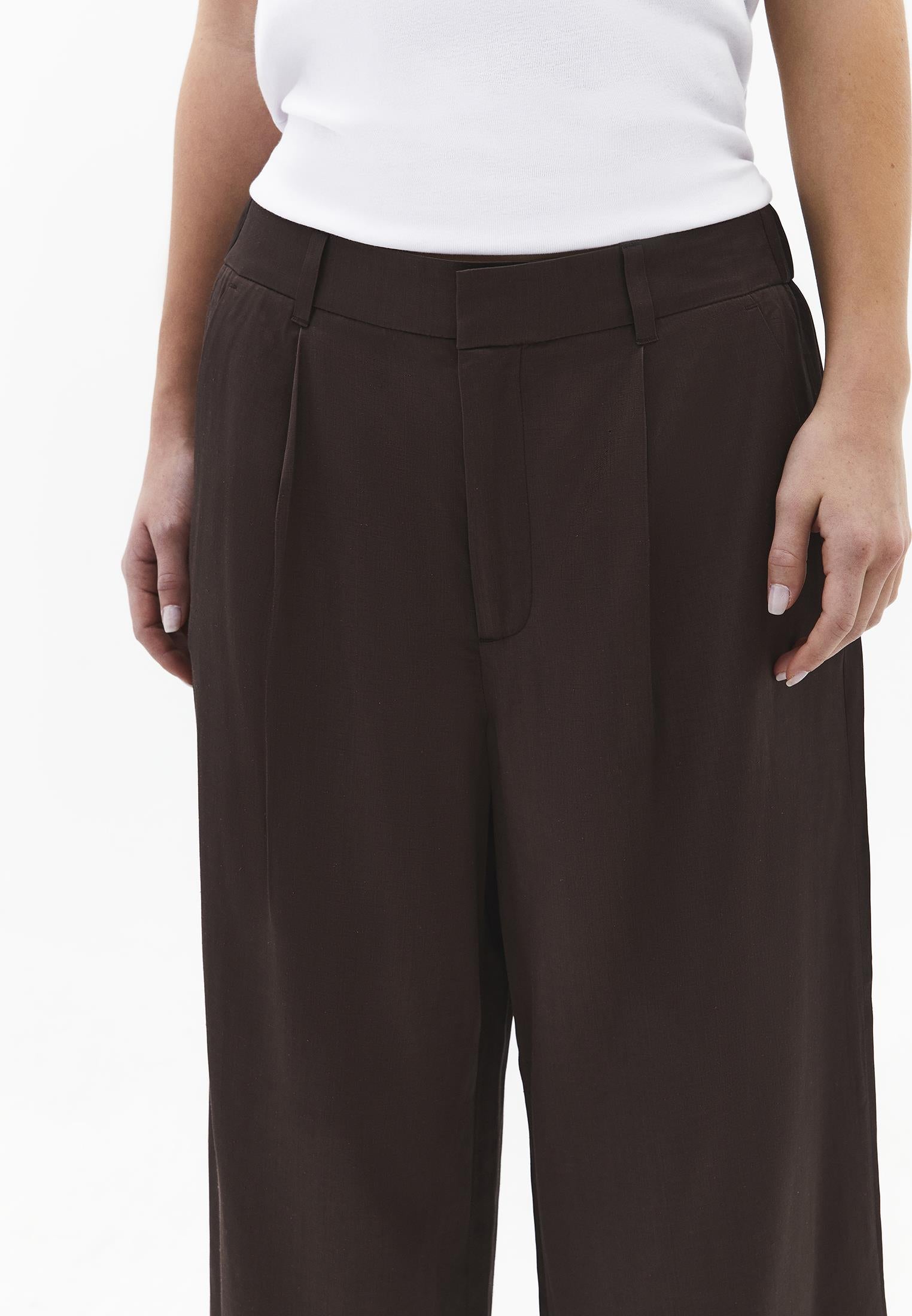 High Waist Wide Leg Loose Leg Trousers - CHOCOLATE BROWN
