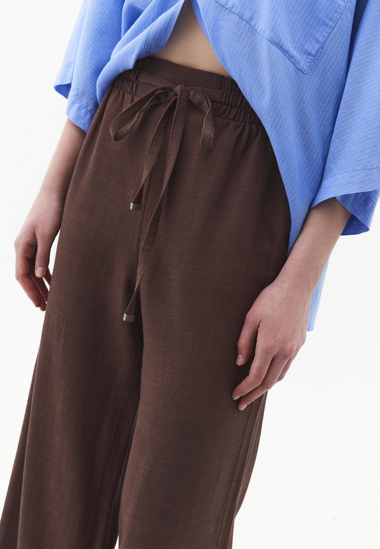 High Waist Wide Leg Elastic Waist Pants - CHOCOLATE BROWN