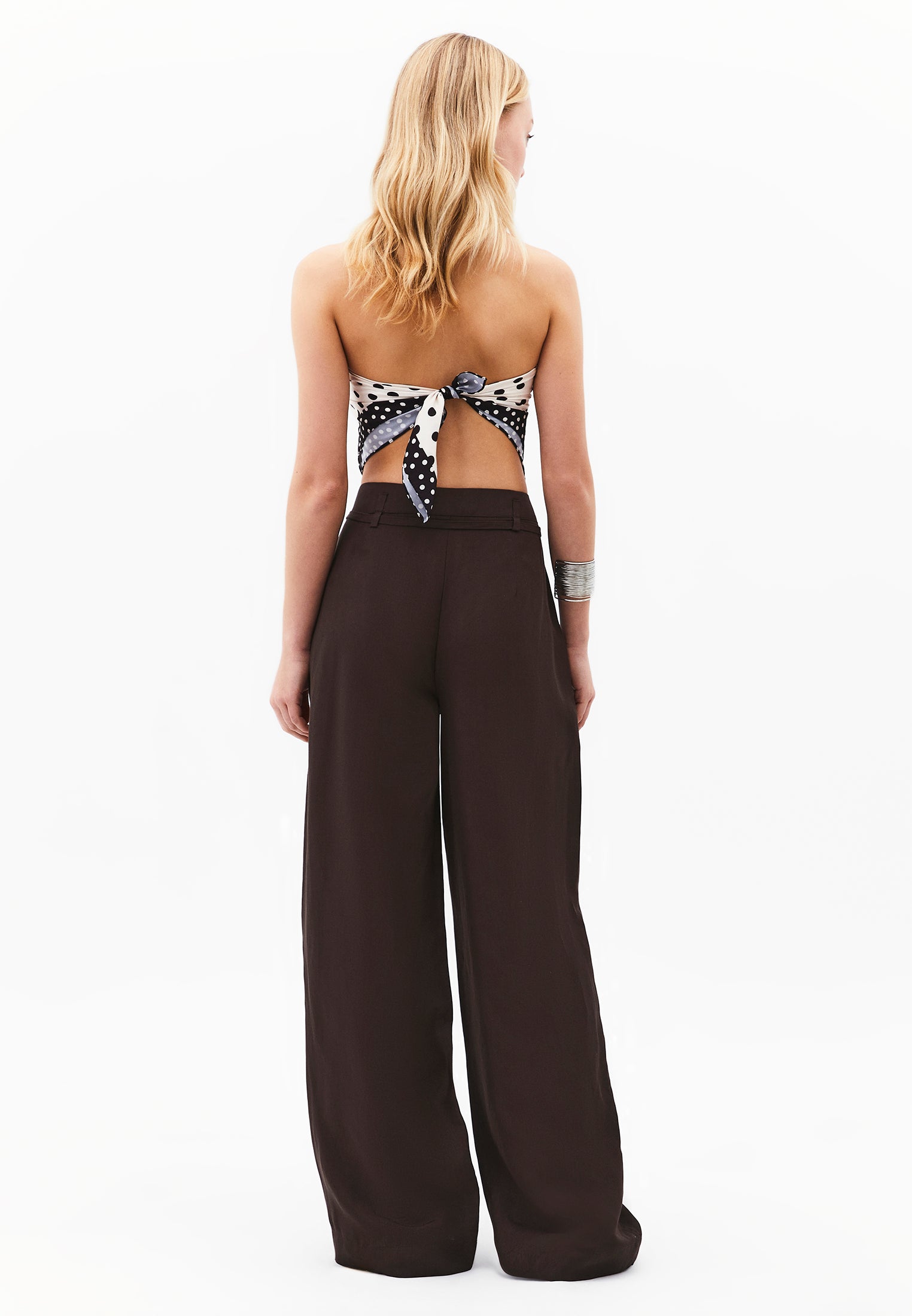 High Waist Belted Straight Leg Trousers - CHOCOLATE BROWN
