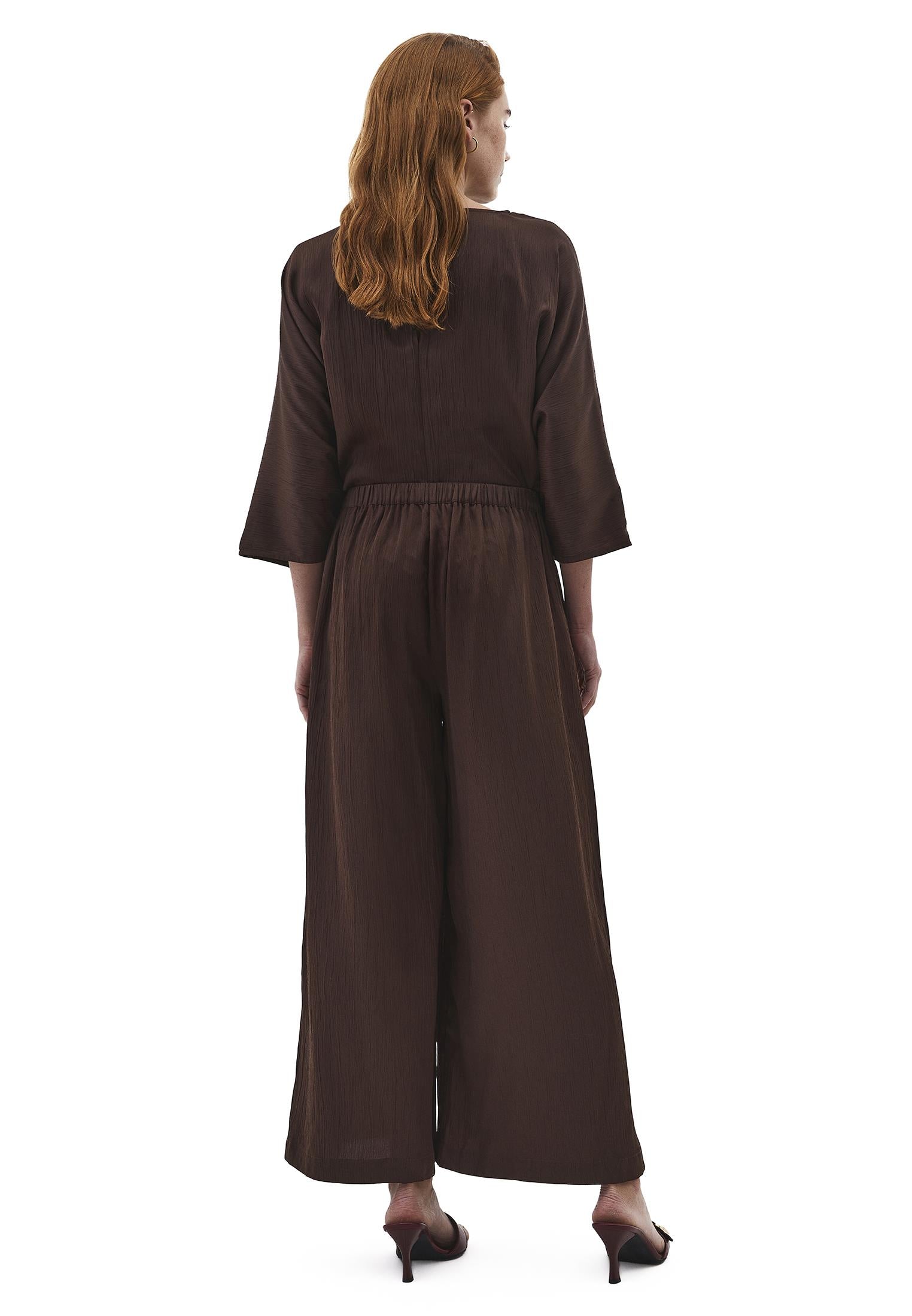 High Waist Wide Leg Pleated Pants - CHOCOLATE BROWN