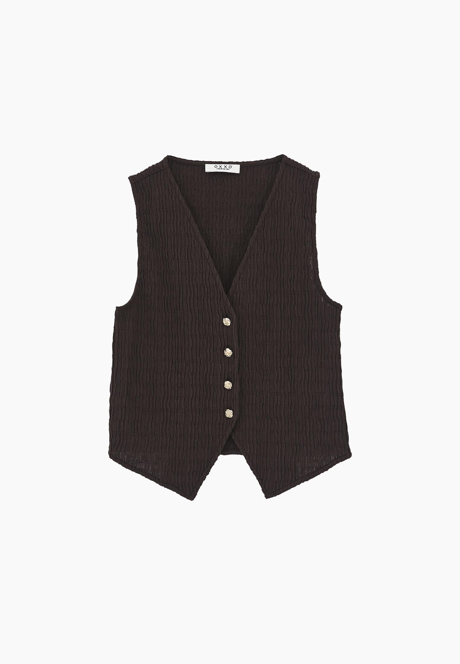 V Neck Closed Form Vest - CHOCOLATE BROWN
