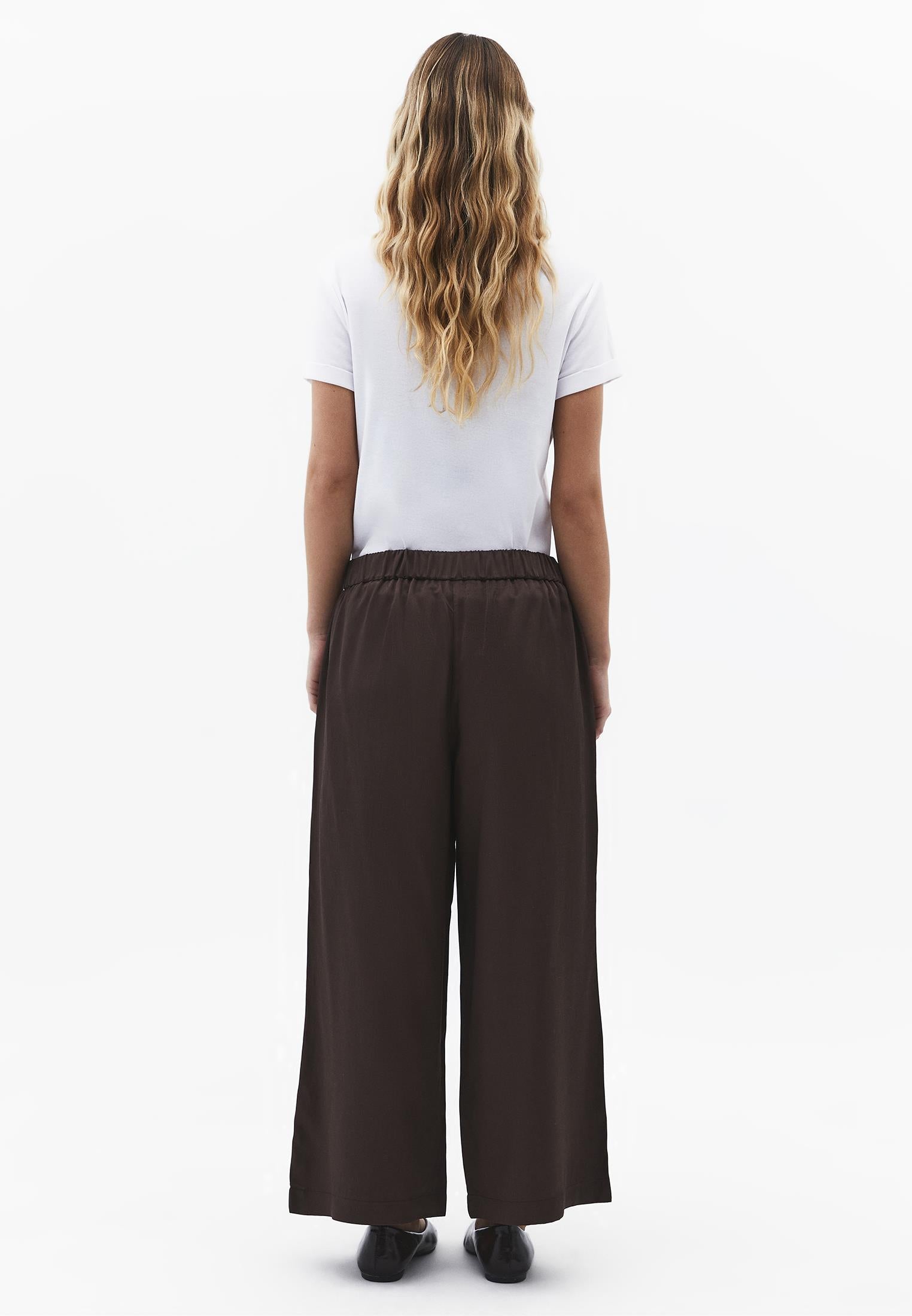 High Waist Wide Leg Loose Leg Trousers - CHOCOLATE BROWN