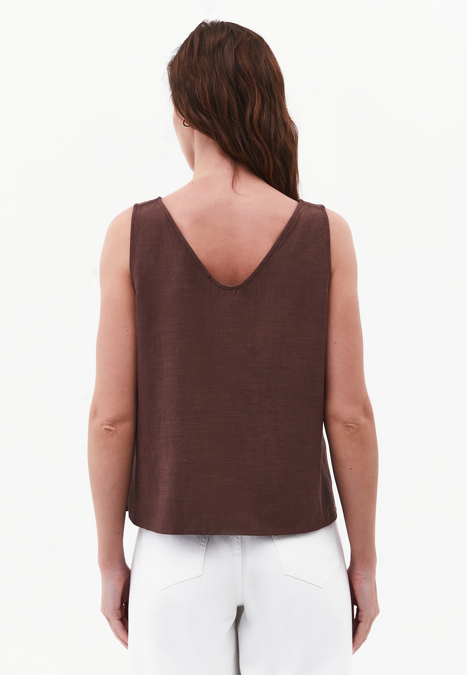 Loose Fit V-Neck Sleeveless Tank Top - CHOCOLATE BROWN