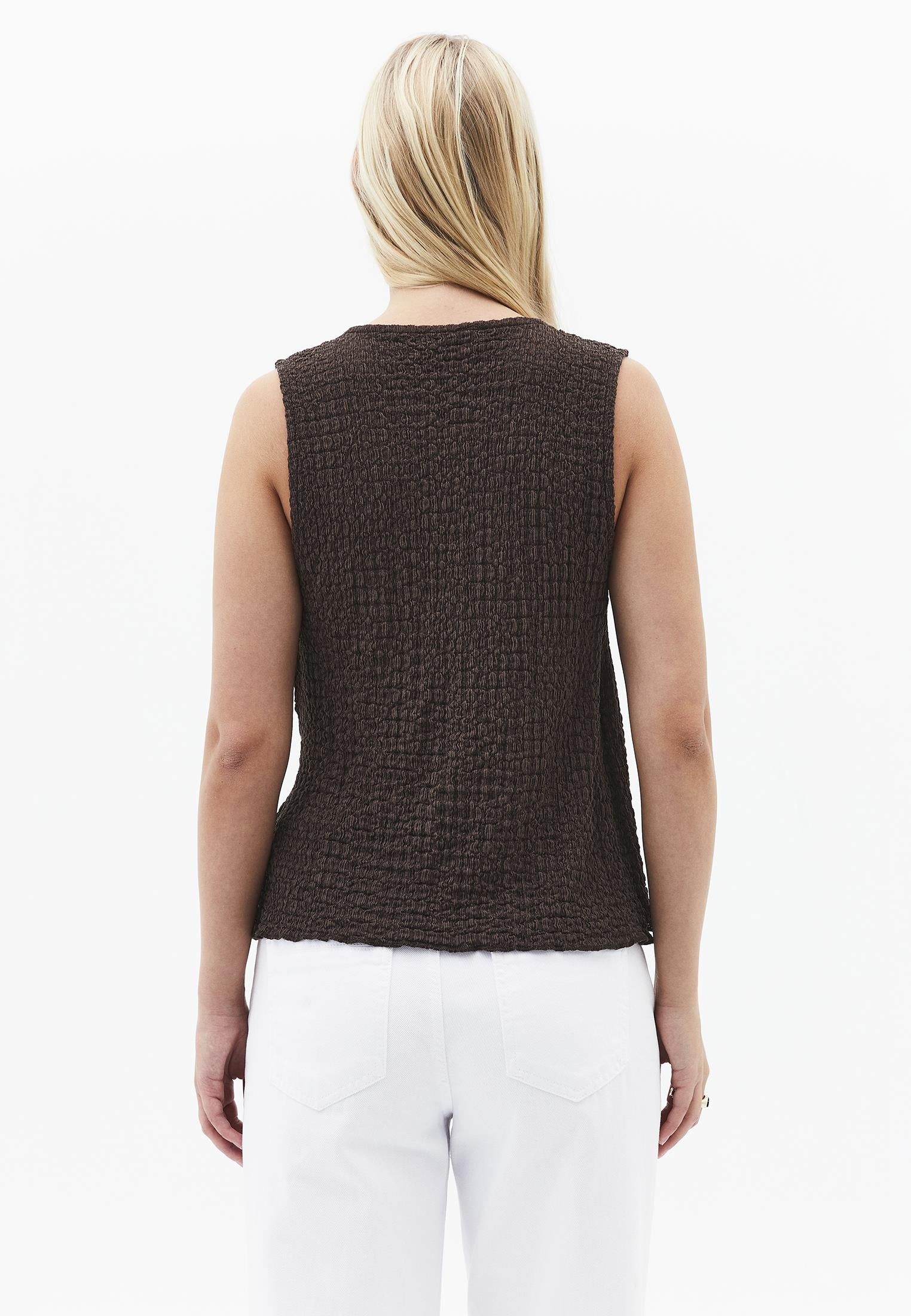 V Neck Blouse Without Sleeve Detail - CHOCOLATE BROWN