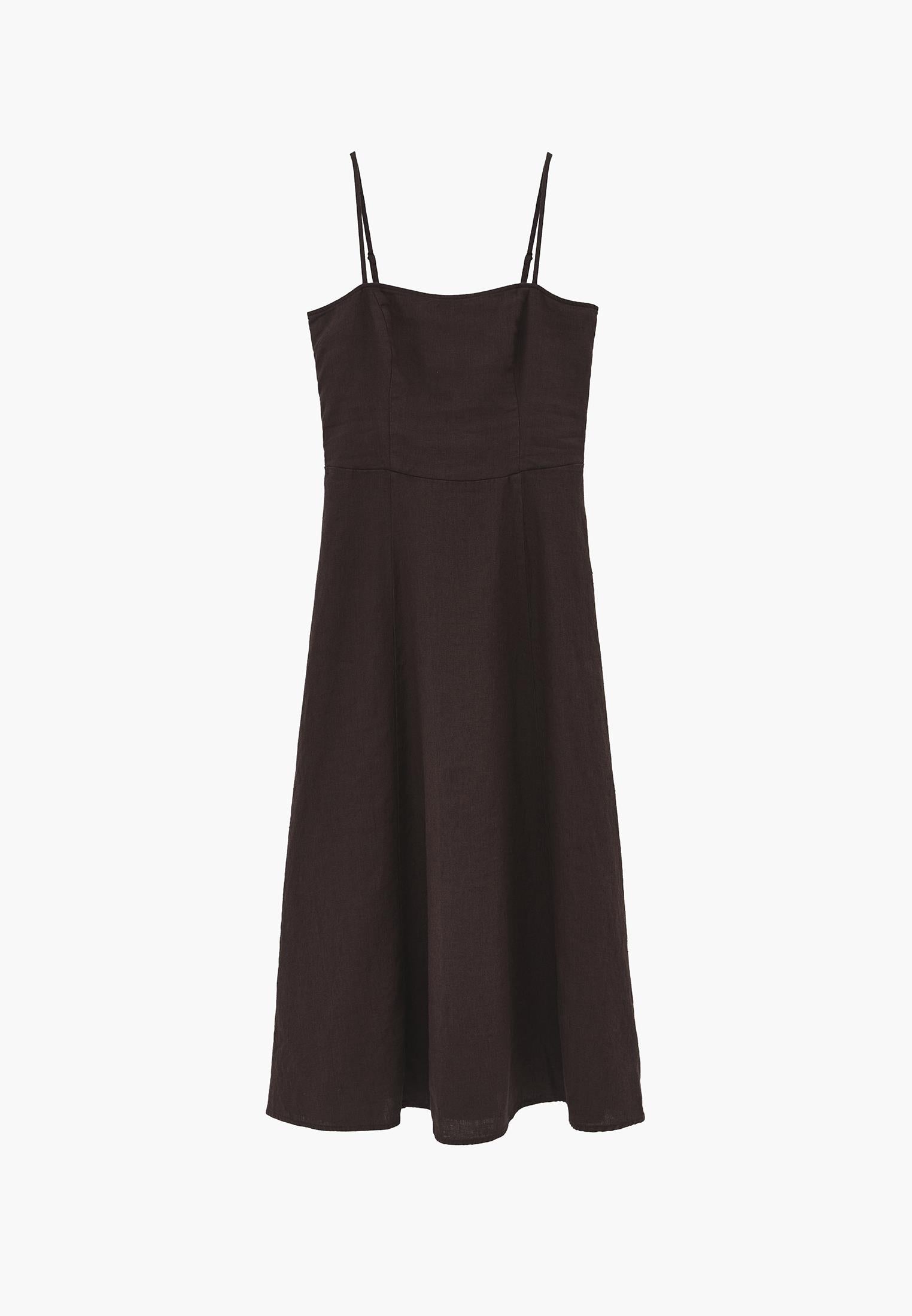 Midi Square Neck Strappy Dress - CHOCOLATE BROWN