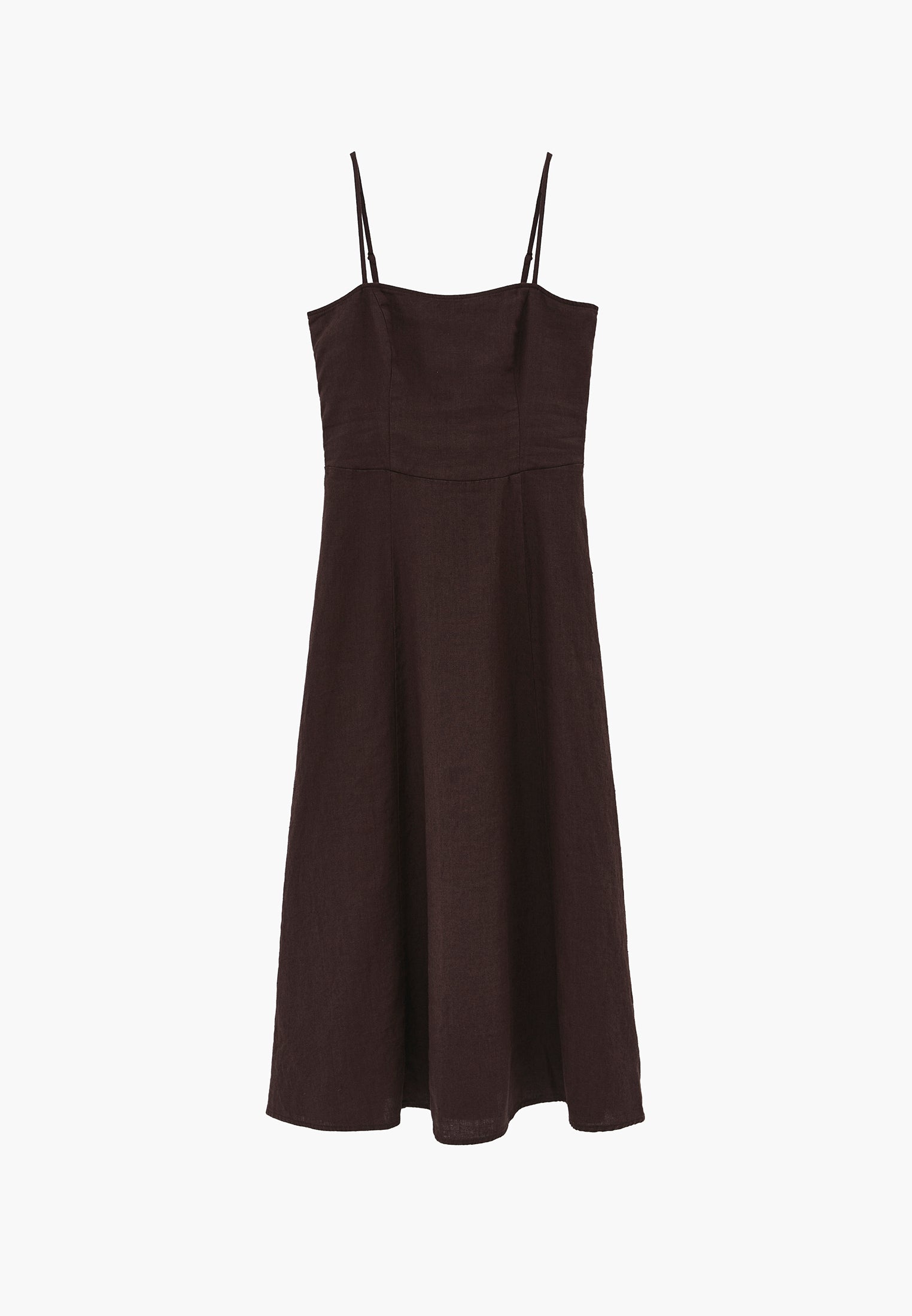 Midi Square Neck Strappy Dress - CHOCOLATE BROWN