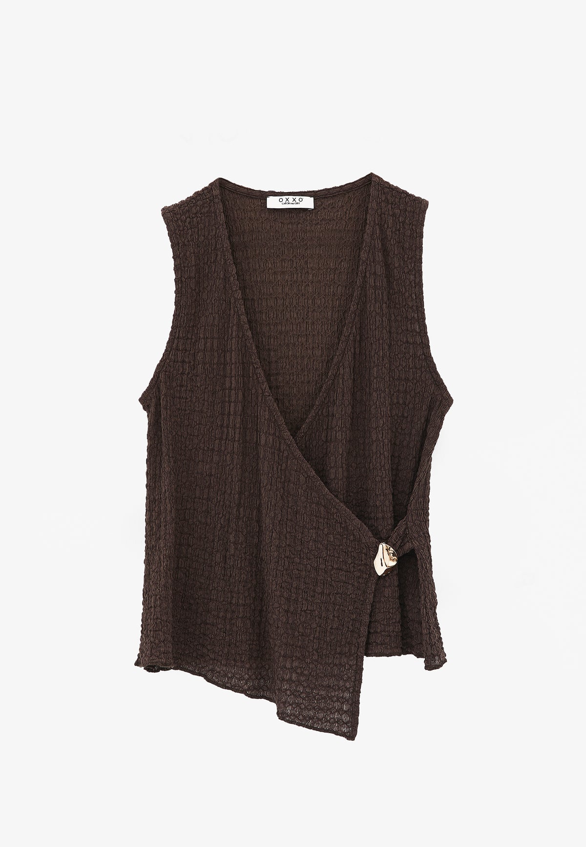 V Neck Blouse Without Sleeve Detail - CHOCOLATE BROWN