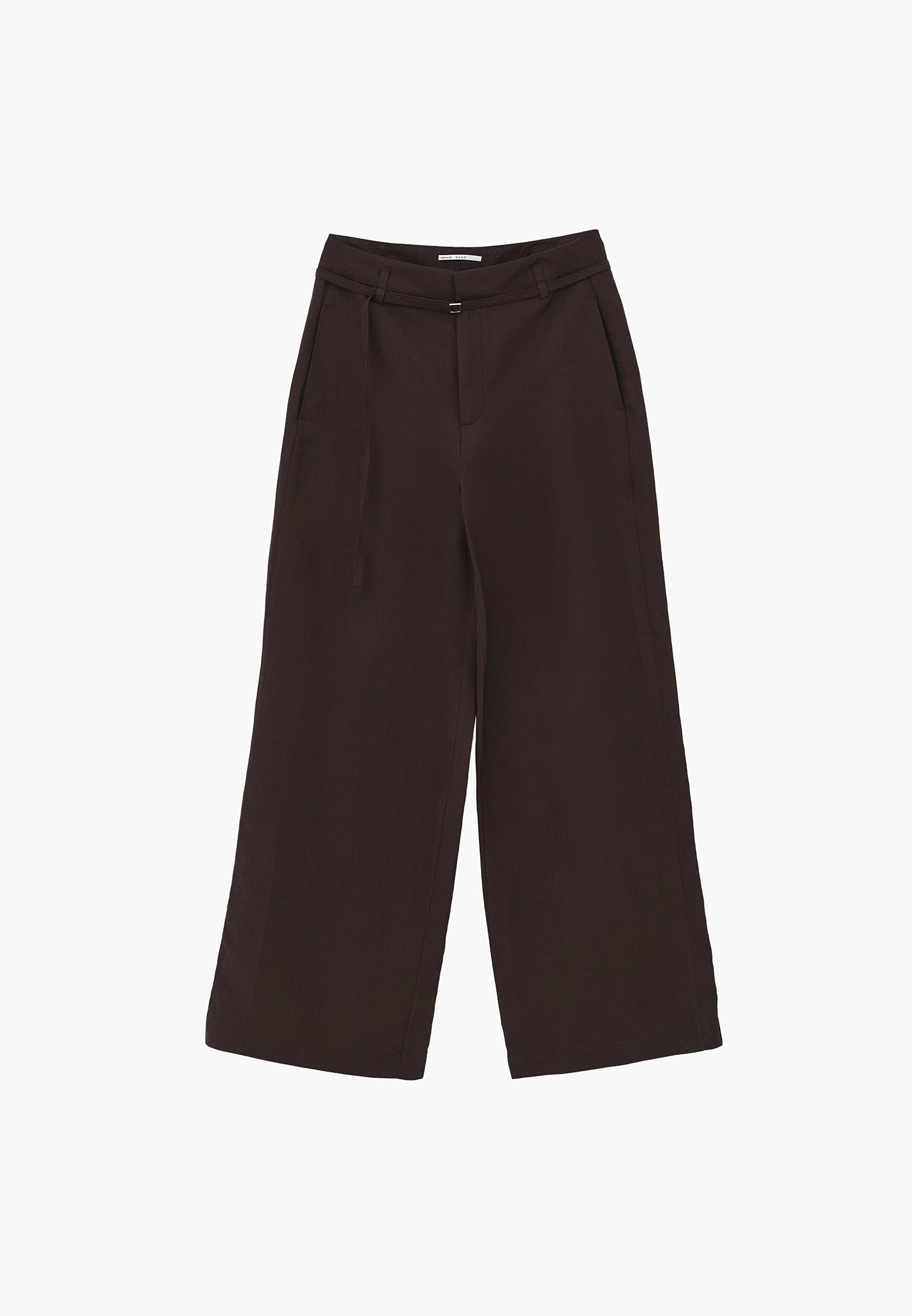 High Waist Belted Straight Leg Trousers - CHOCOLATE BROWN