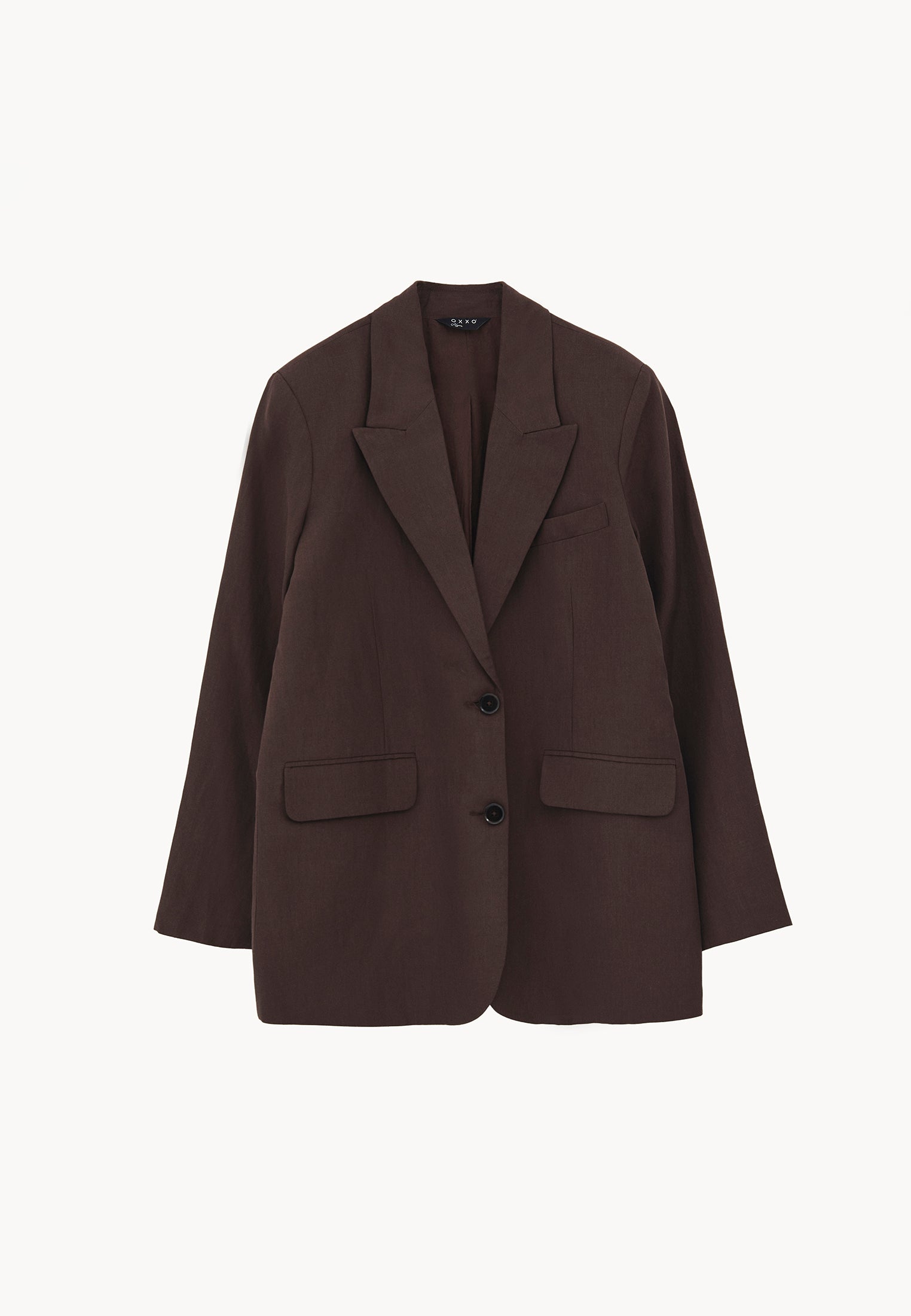 Boyfriend Fit Tunic Blazer Jacket - CHOCOLATE BROWN
