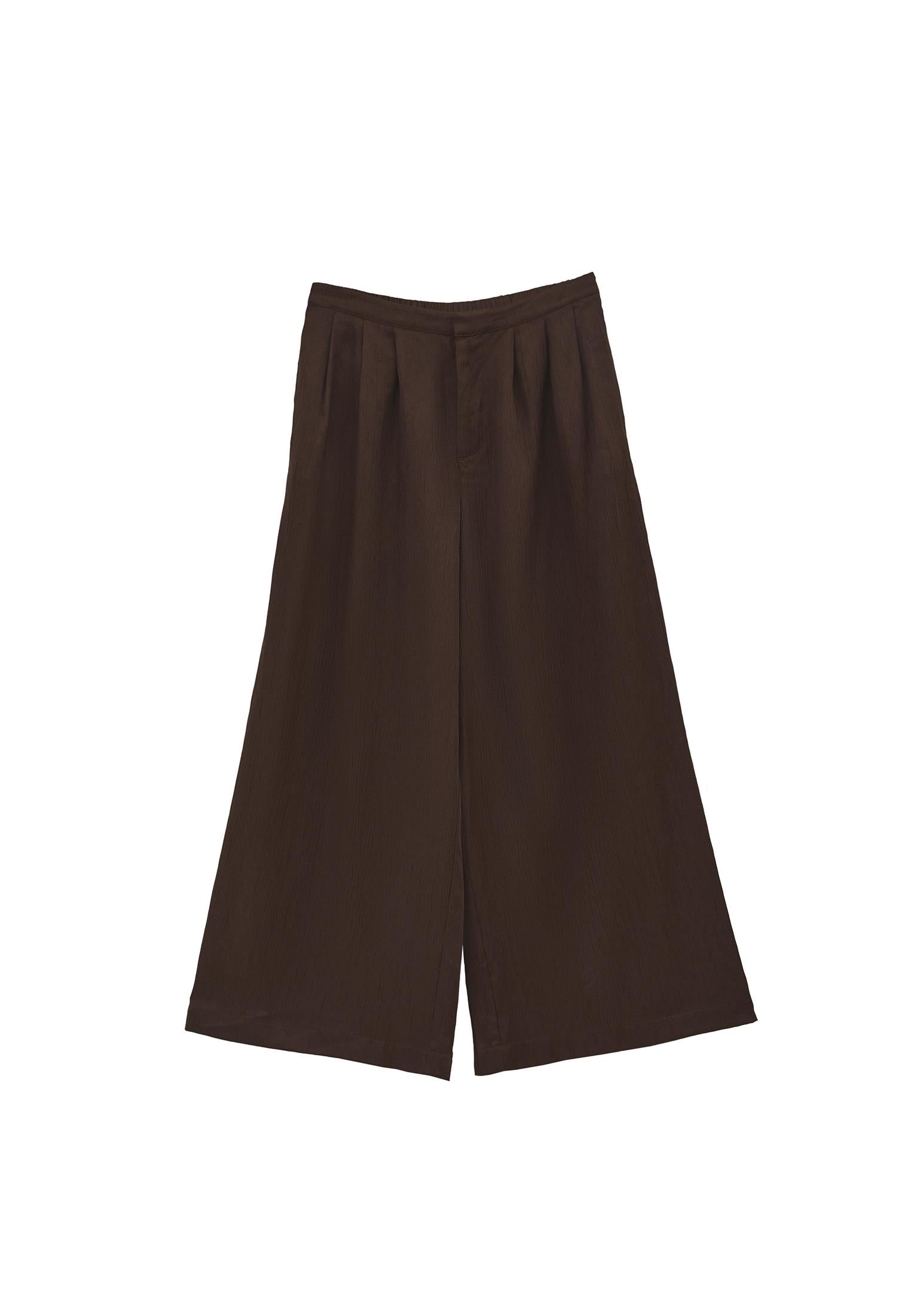 High Waist Wide Leg Pleated Pants - CHOCOLATE BROWN