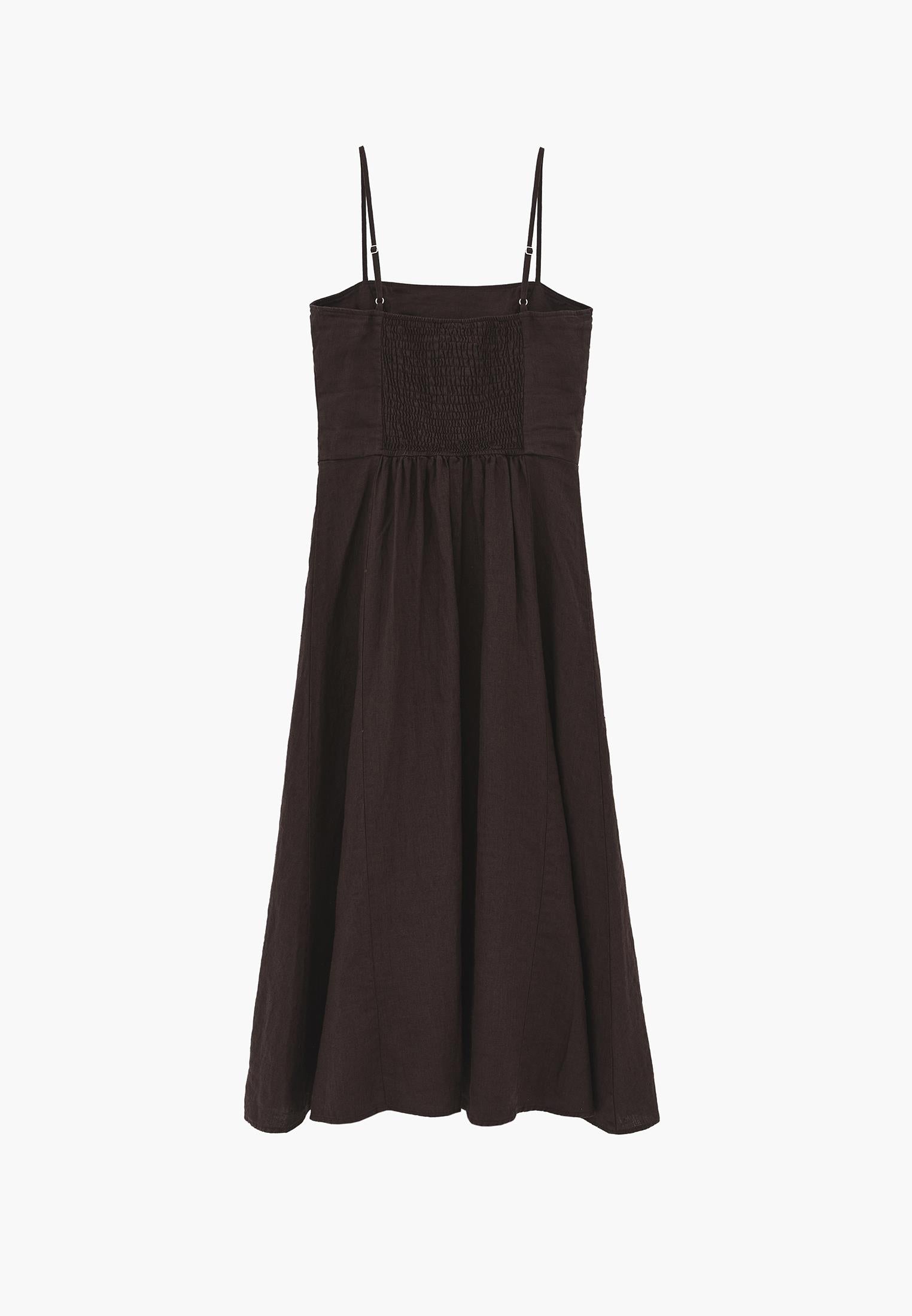 Midi Square Neck Strappy Dress - CHOCOLATE BROWN
