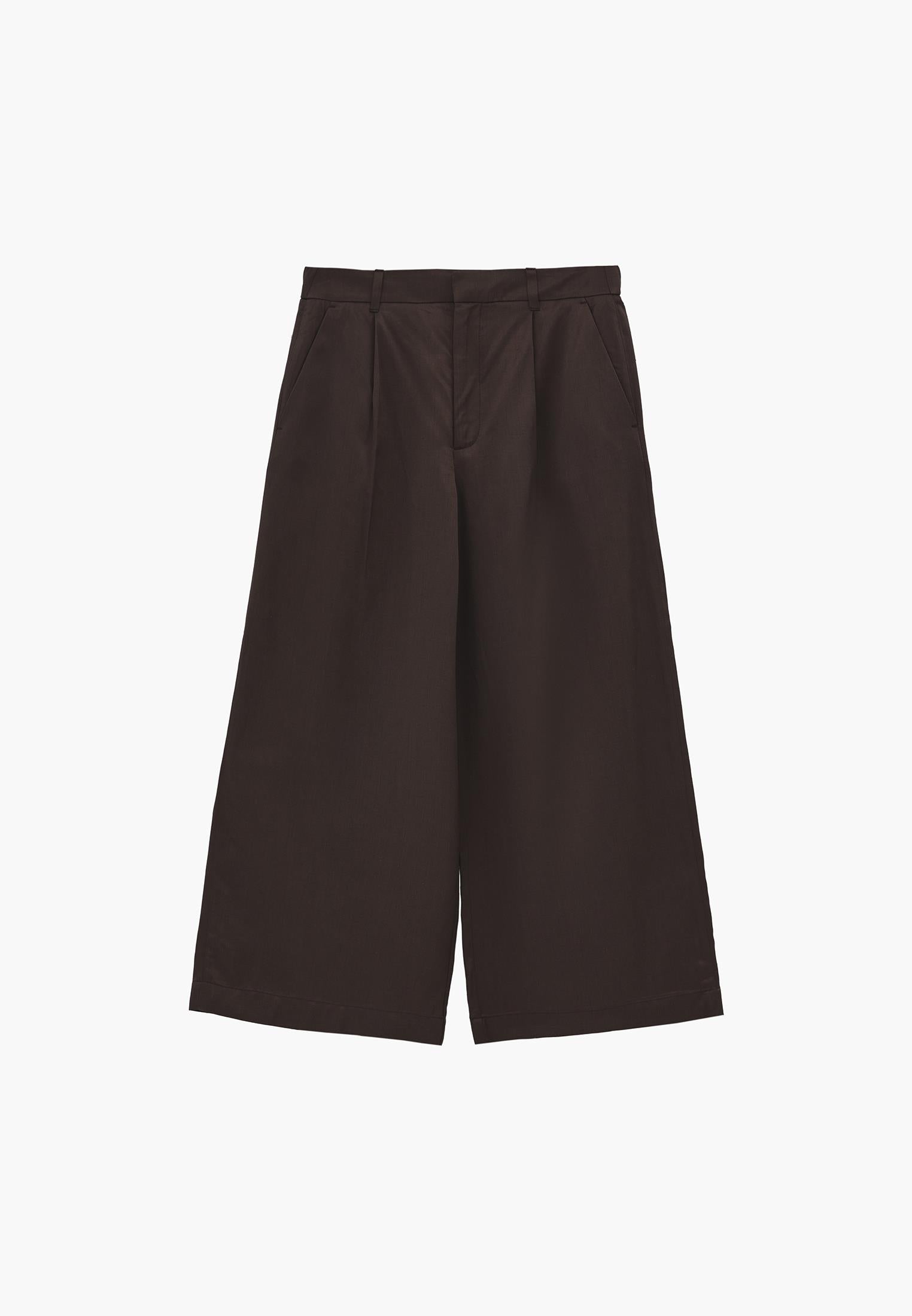 High Waist Wide Leg Loose Leg Trousers - CHOCOLATE BROWN