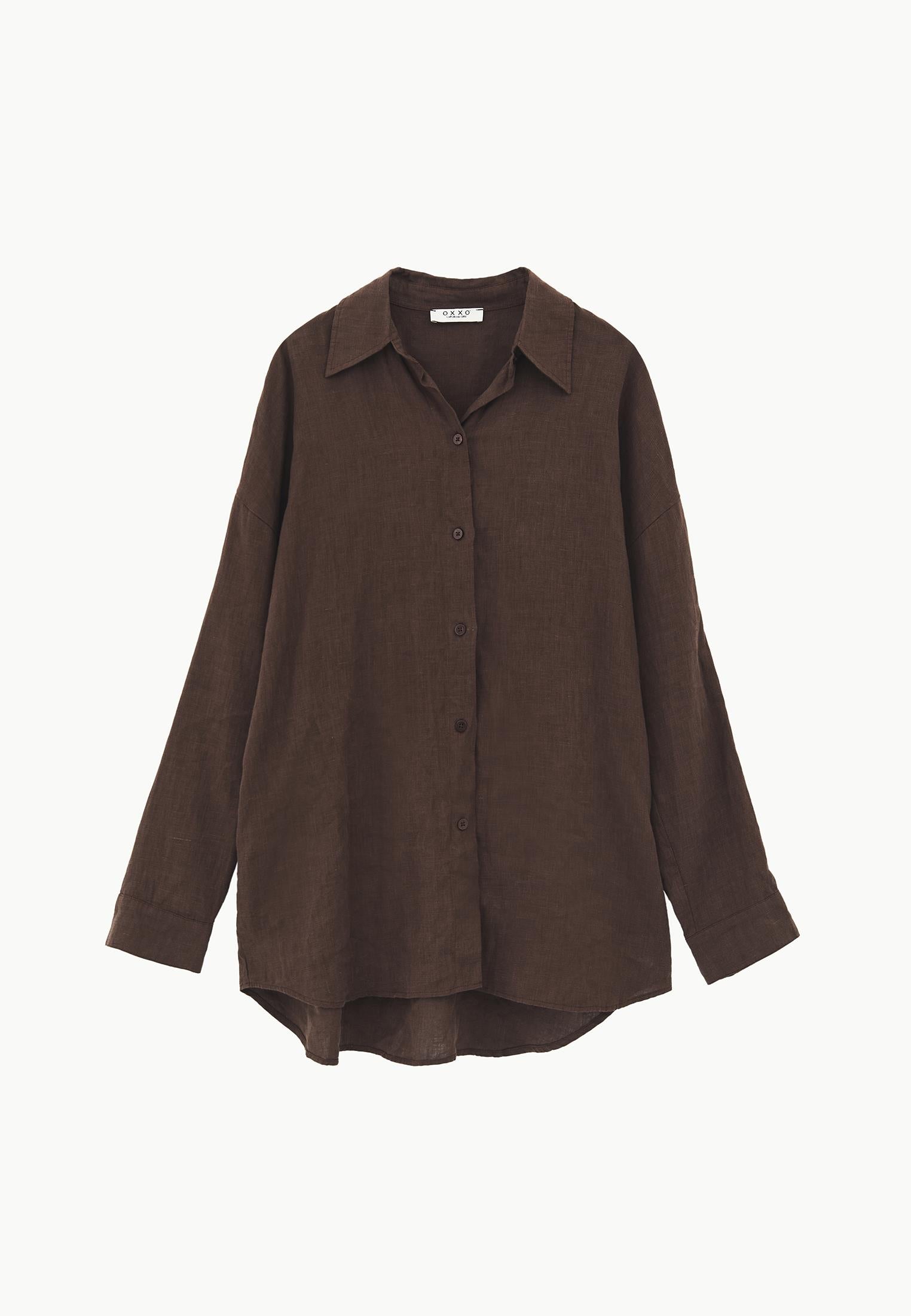 Oversize Shirt Collar Long Shirt - CHOCOLATE BROWN