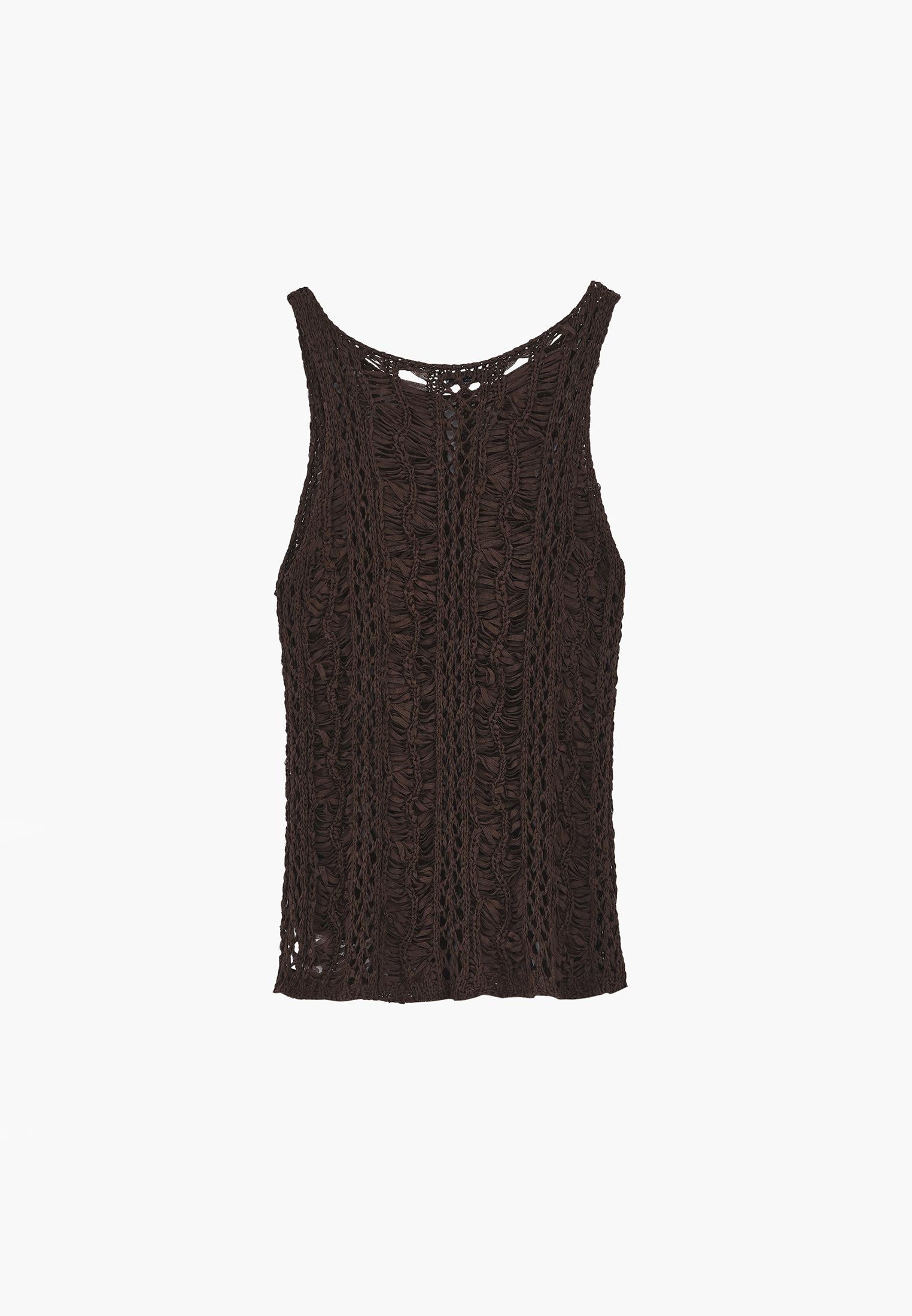 Sleeveless Ajour Tank Top - CHOCOLATE BROWN