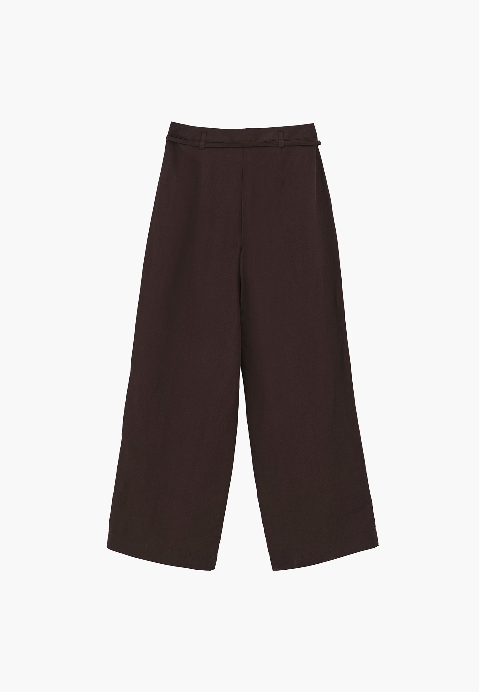 High Waist Belted Straight Leg Trousers - CHOCOLATE BROWN