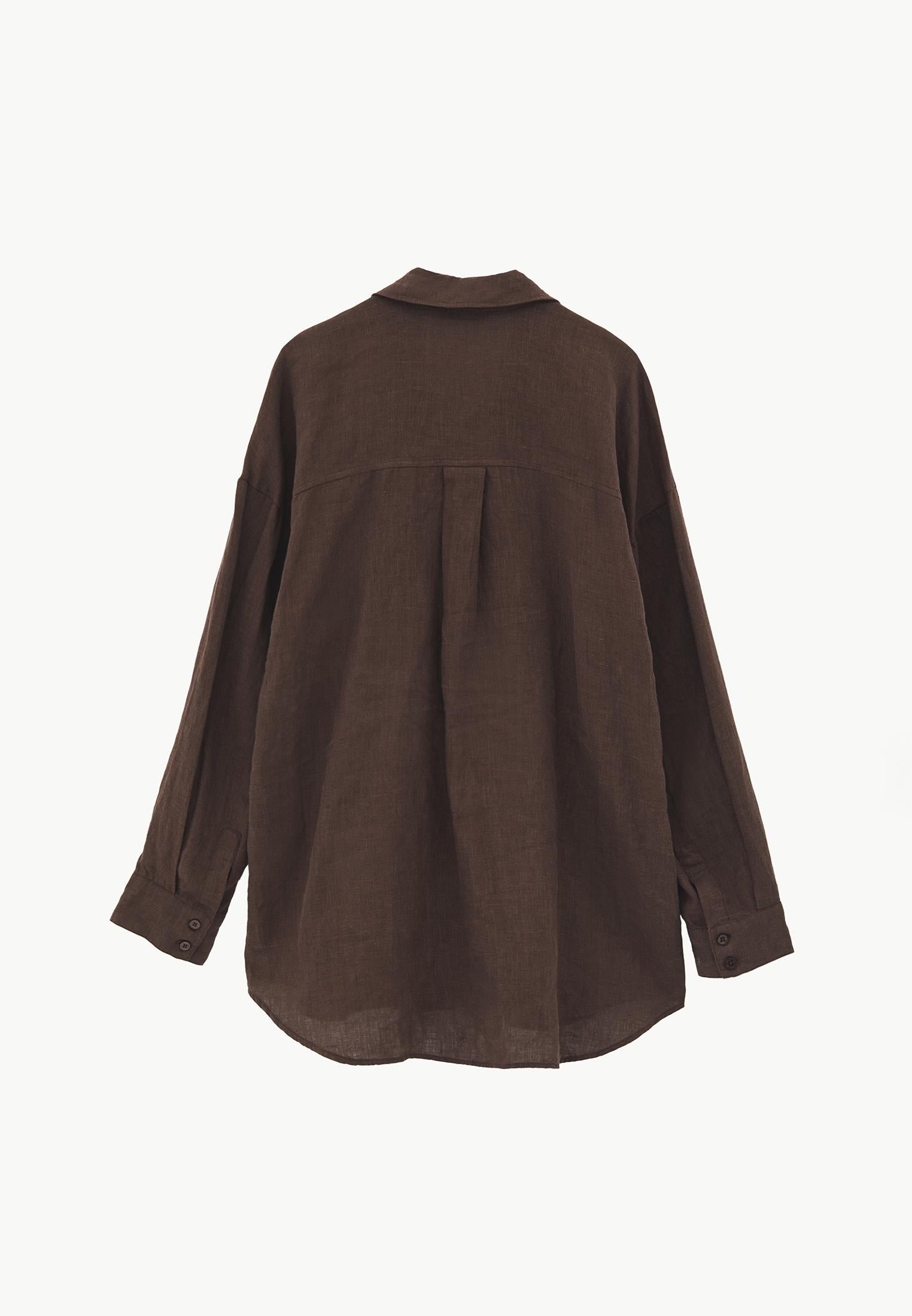 Oversize Shirt Collar Long Shirt - CHOCOLATE BROWN