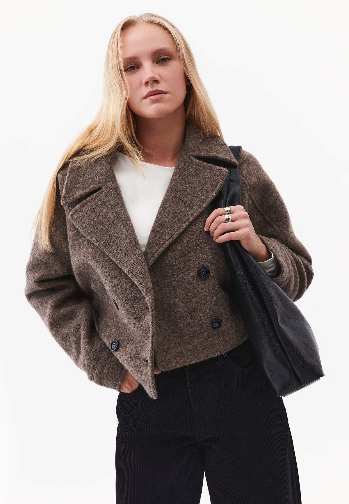 Double-Breasted Collar Buttoned Crop Jacket - CHOCOLATE CHIP