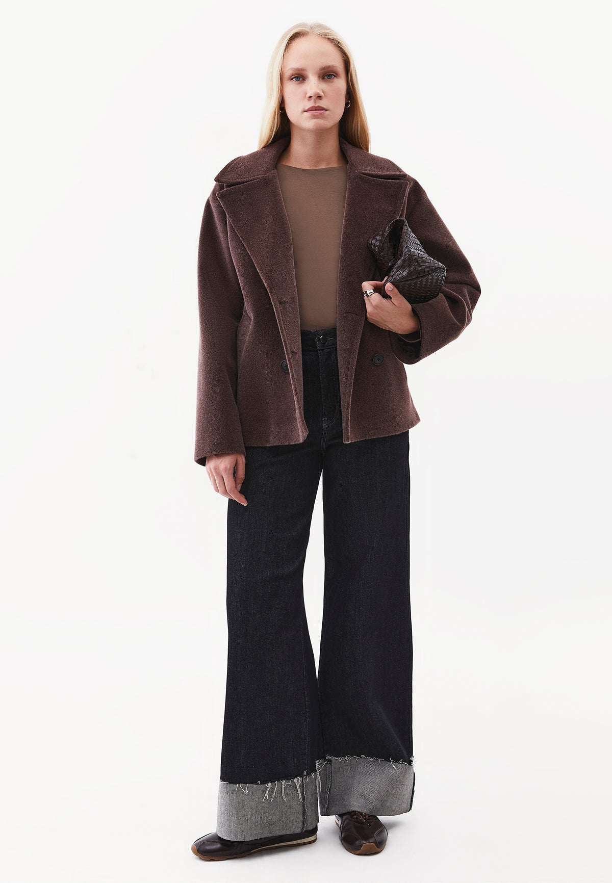 Long Sleeve T-Shirt with Collar Detail - CHOCOLATE CHIP