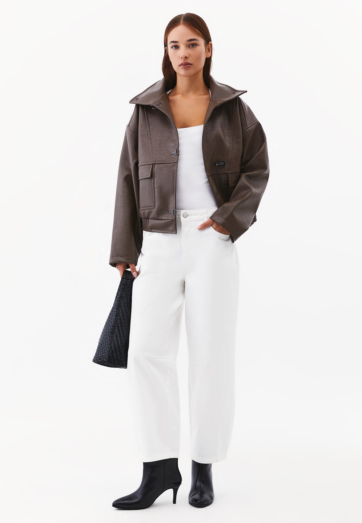 High Collar Pocket Detail Jacket - CHOCOLATE CHIP
