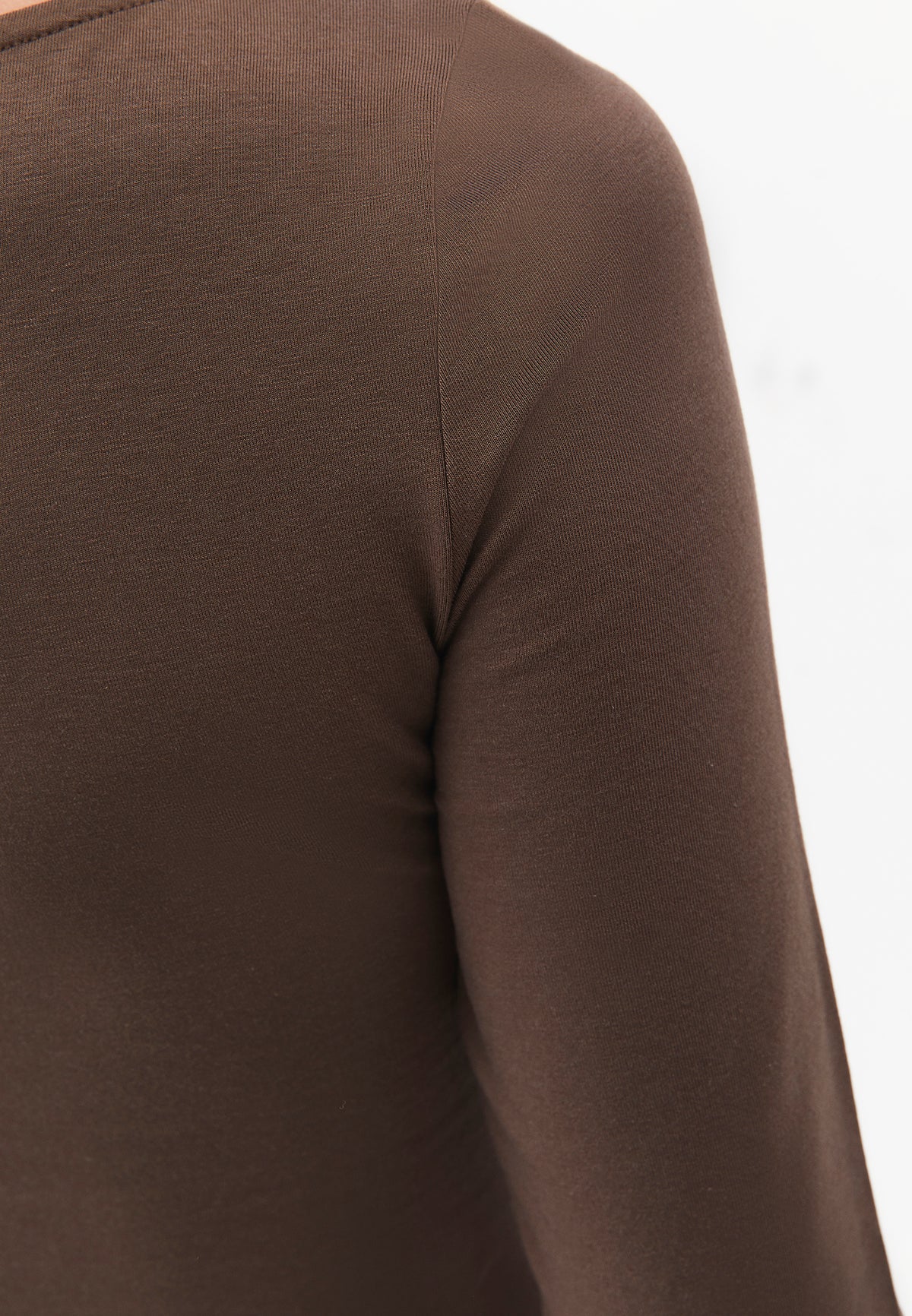 Long Sleeve T-Shirt with Collar Detail - CHOCOLATE CHIP