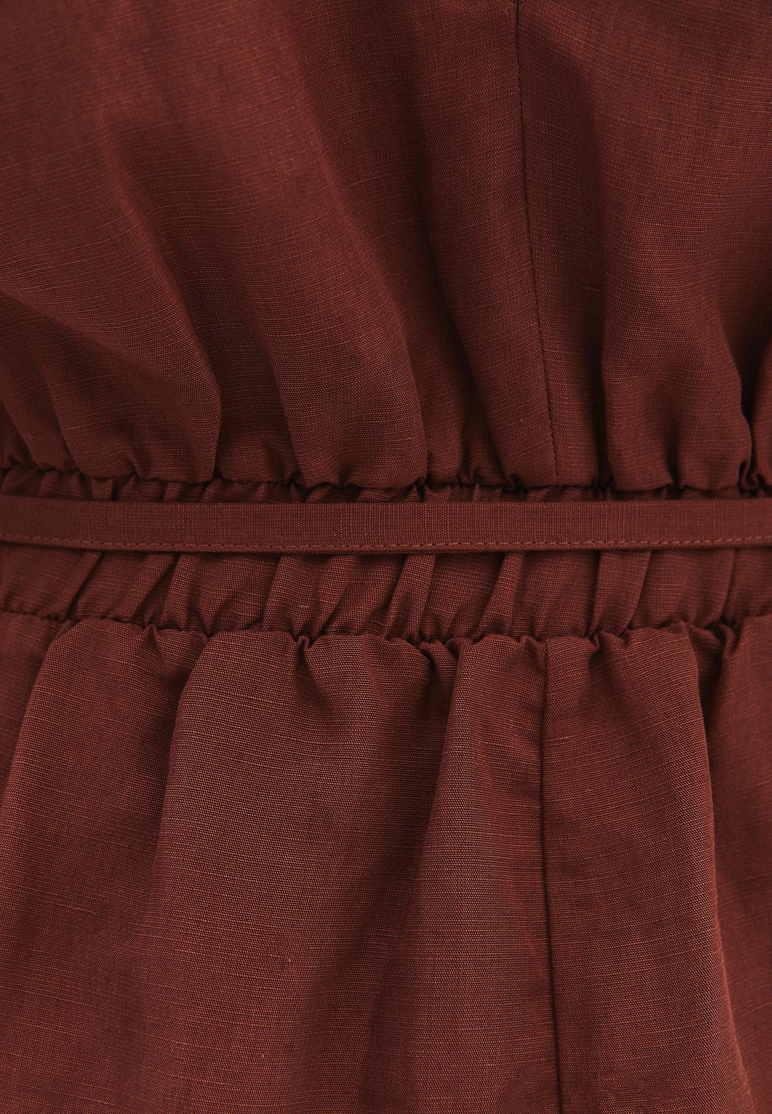 Short Closed V-Neck Jumpsuit With Belt Detail - CHOCOLATE FONDANT