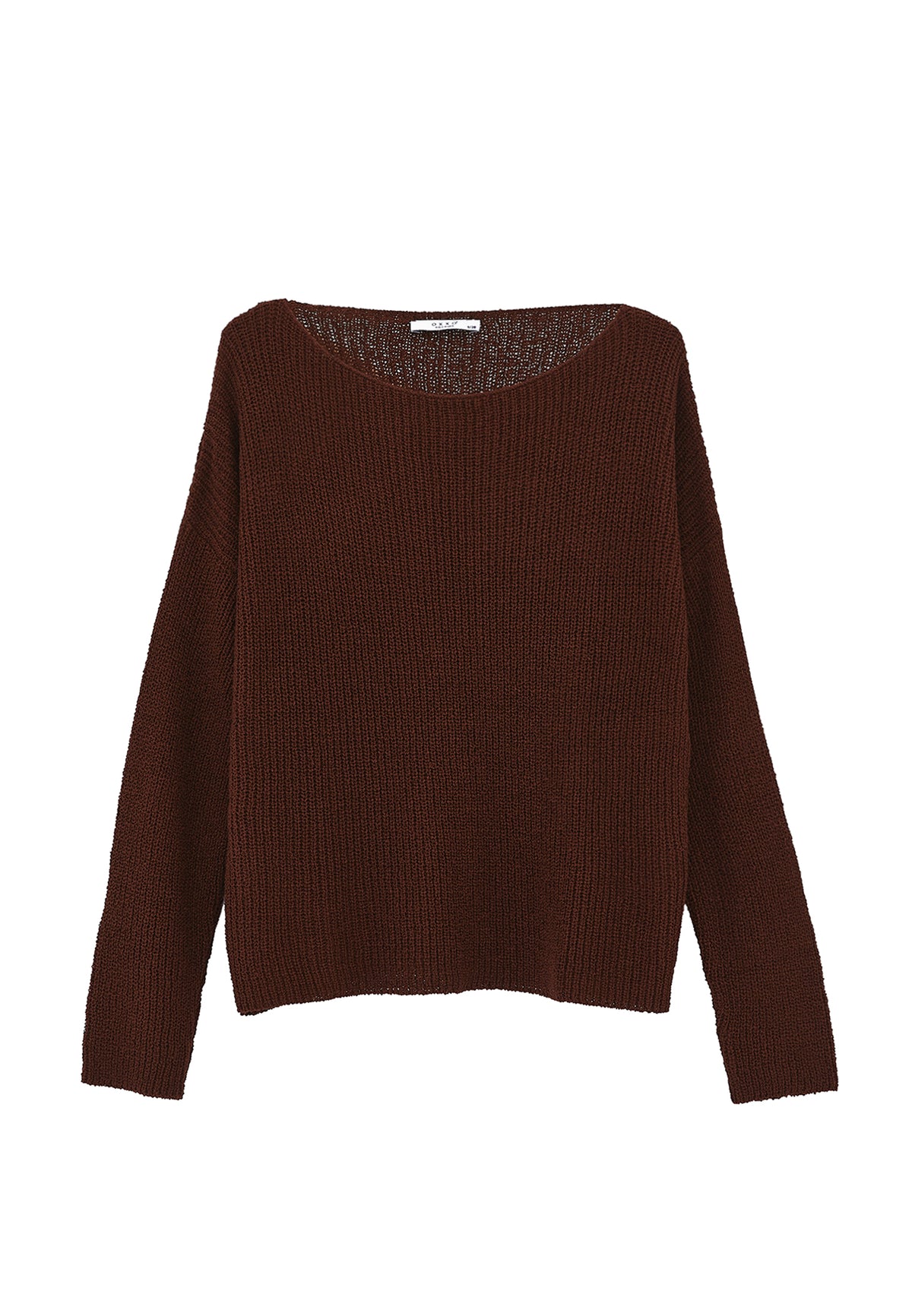 Boat Neck Long Sleeve Sweater - CHOCOLATE FONDANT