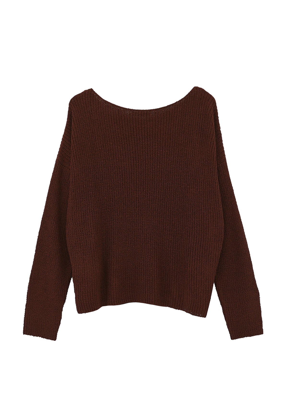 Boat Neck Long Sleeve Sweater - CHOCOLATE FONDANT