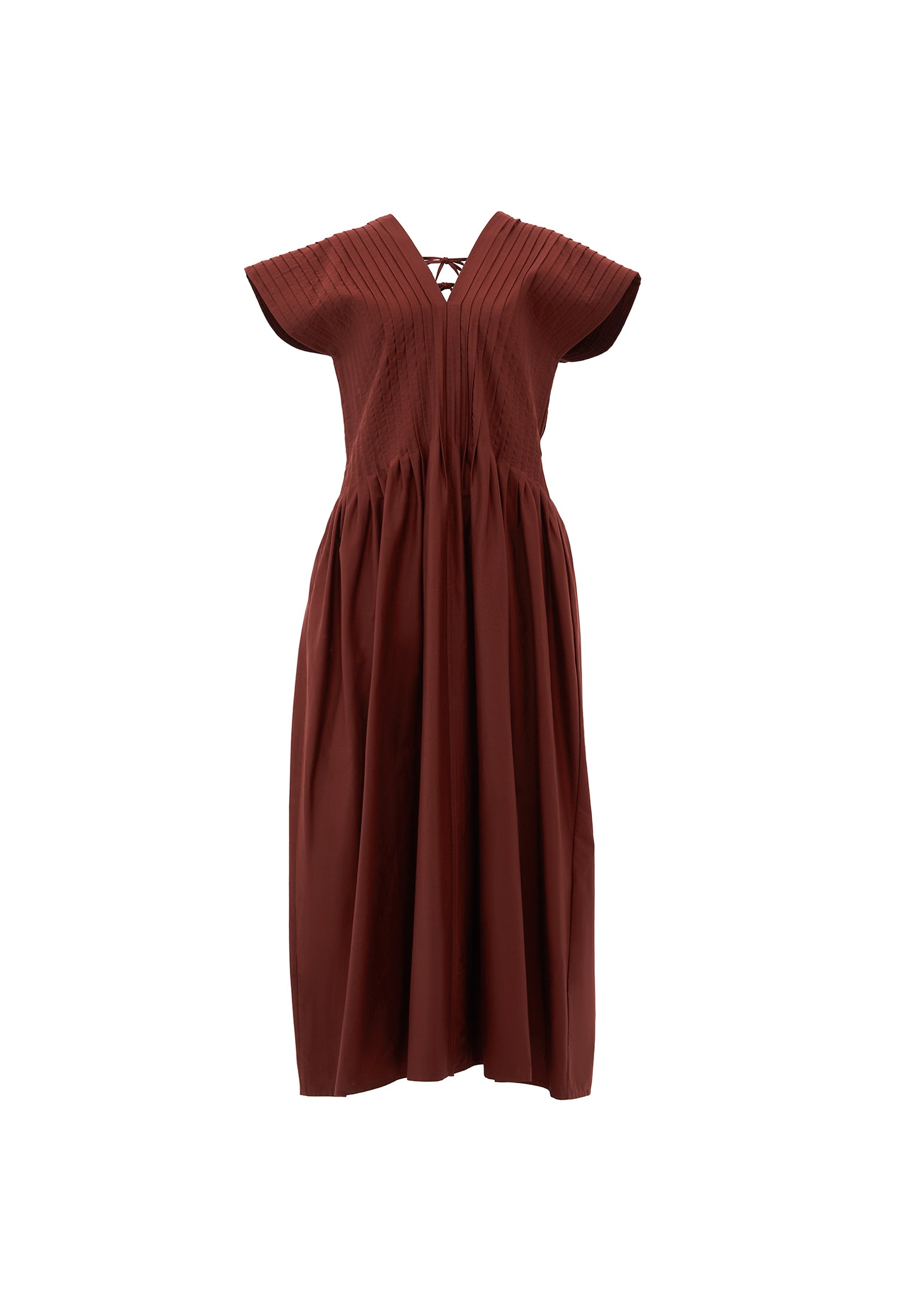Flared V-Neck Long Dress - CHOCOLATE FONDANT
