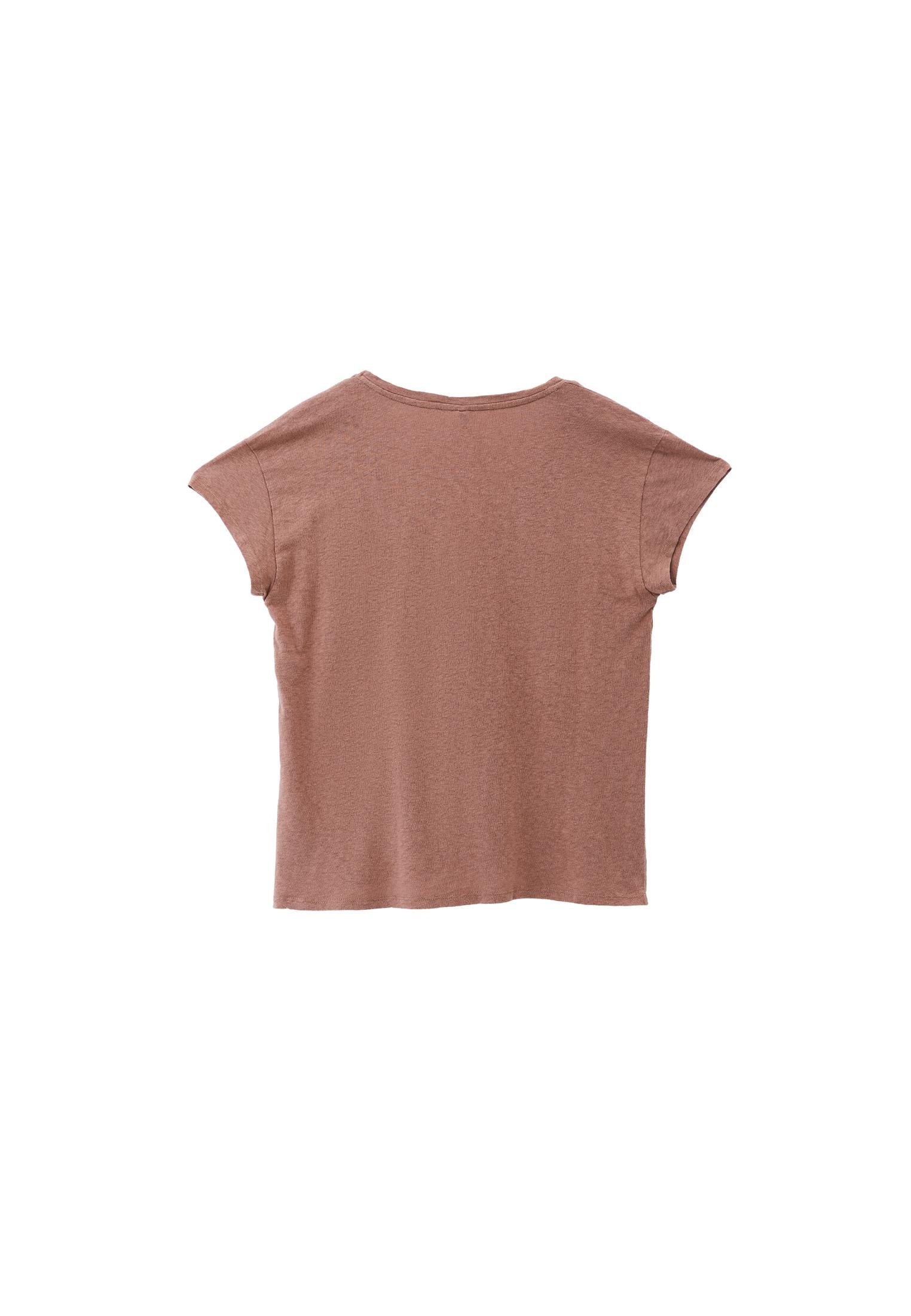 V Neck Linen T-Shirt - CHOCOLATE MALT