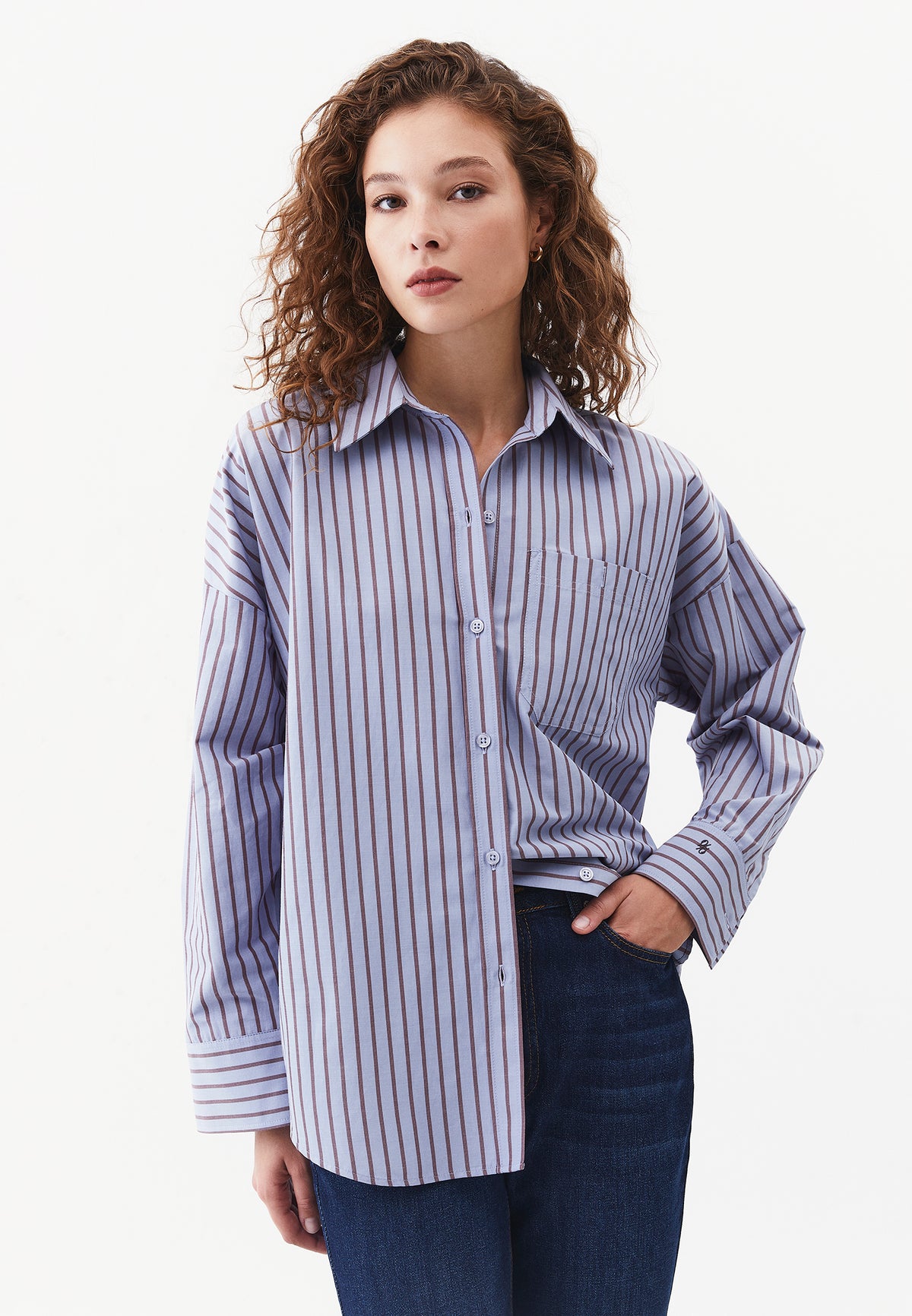 Oversized Striped Shirt - CHOCOLATE PLUM STRIPE