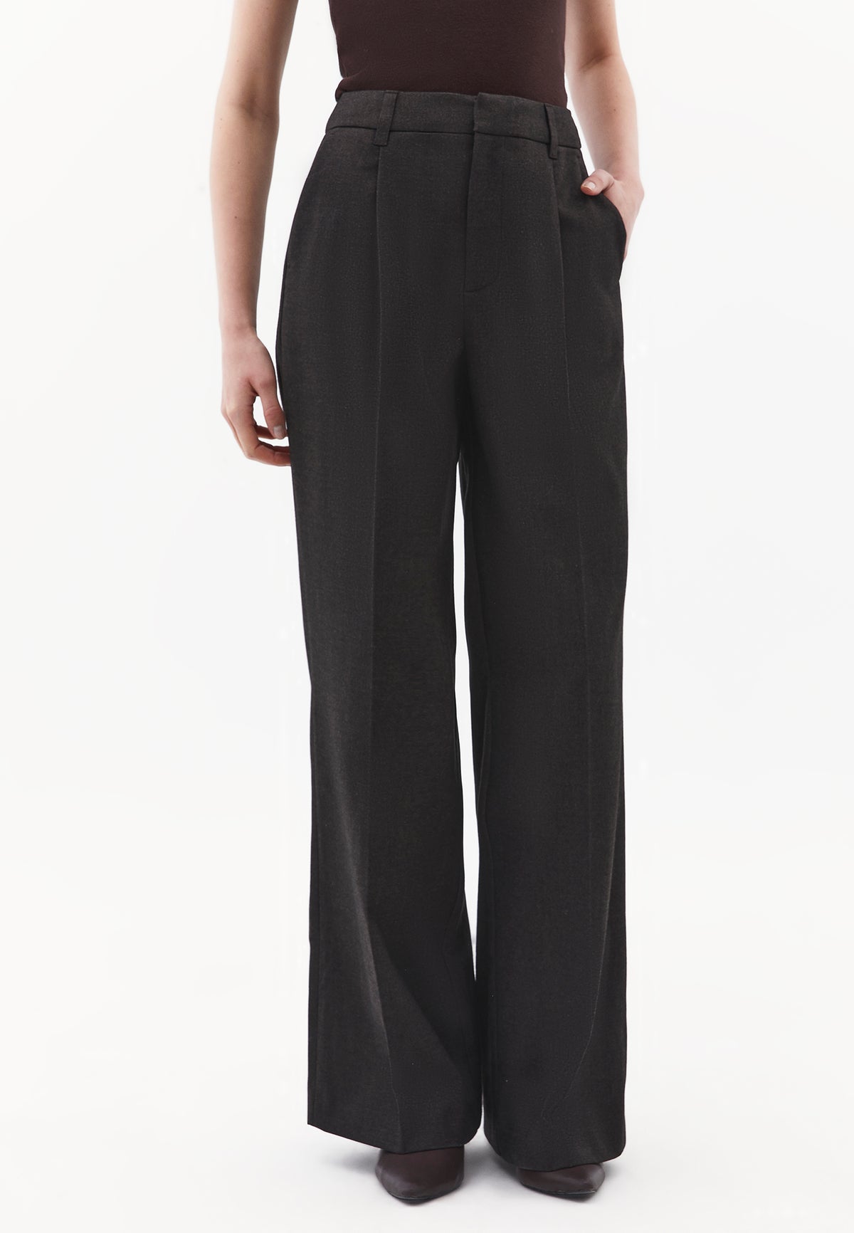 High Waist Wide Leg Pants - CHOCOLATE PLUM