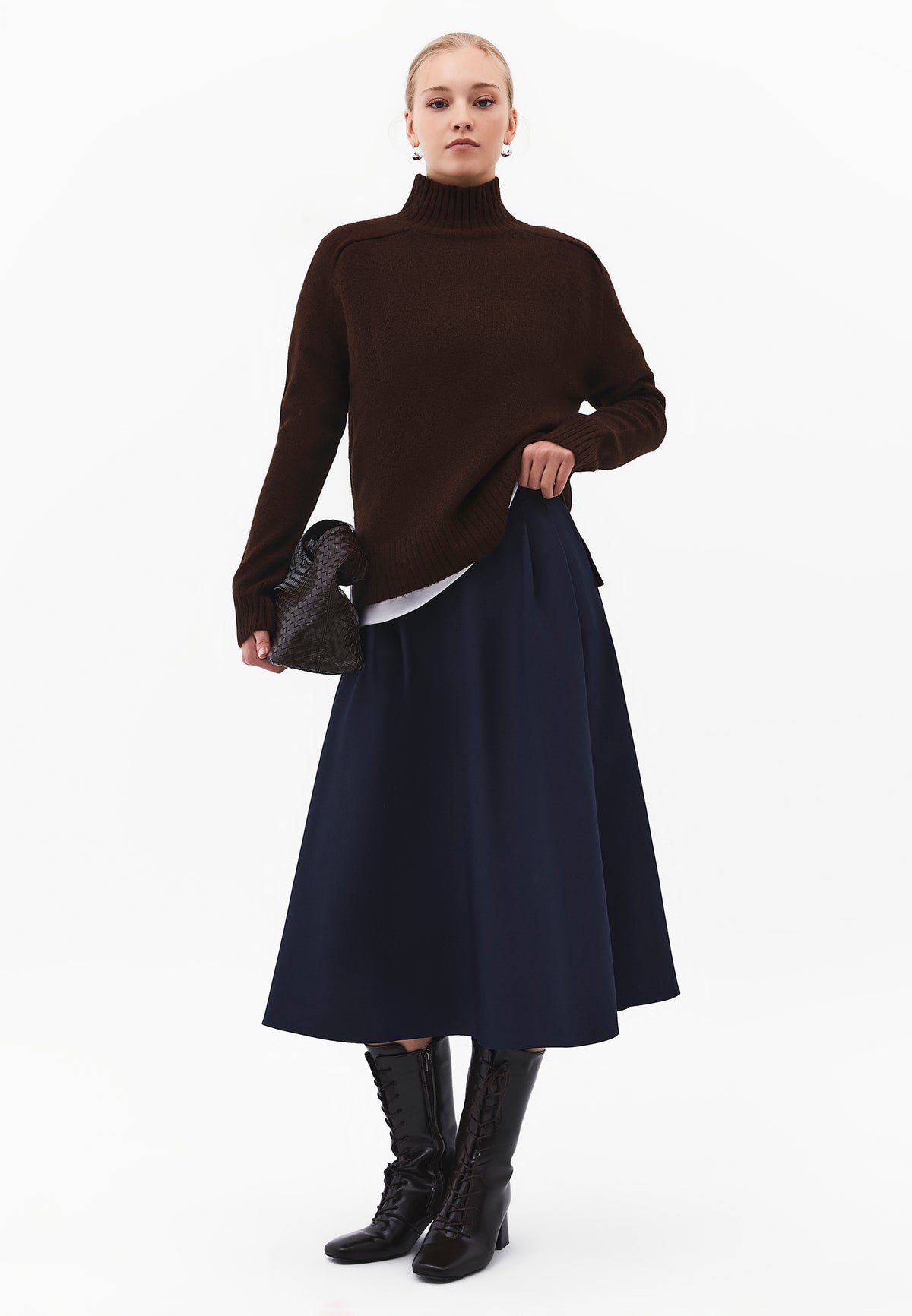 High Neck Sweater With Side Slit Detail - CHOCOLATE PLUM