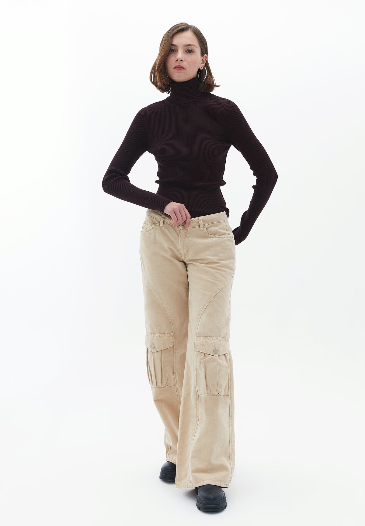 Turtleneck Raglan Sleeve Knitwear - CHOCOLATE PLUM
