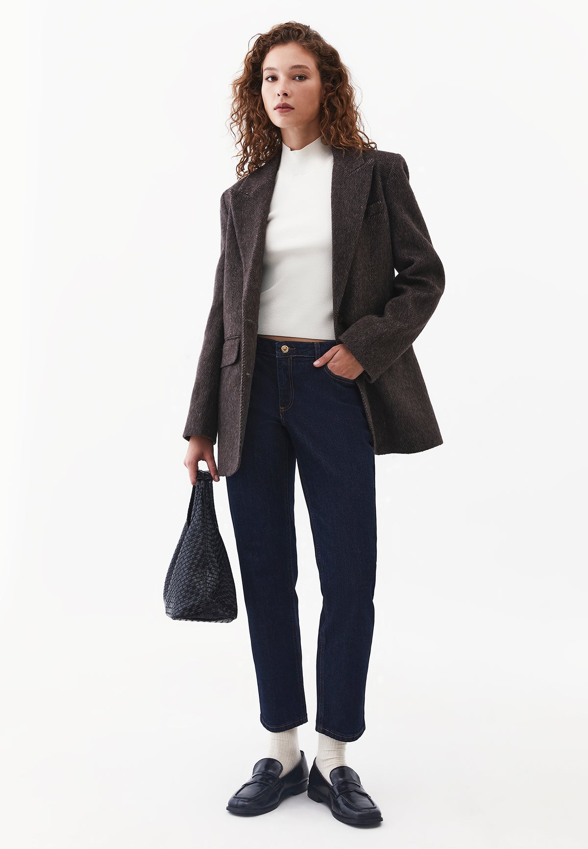 Button Detail Tunic Blazer Jacket - CHOCOLATE PLUM