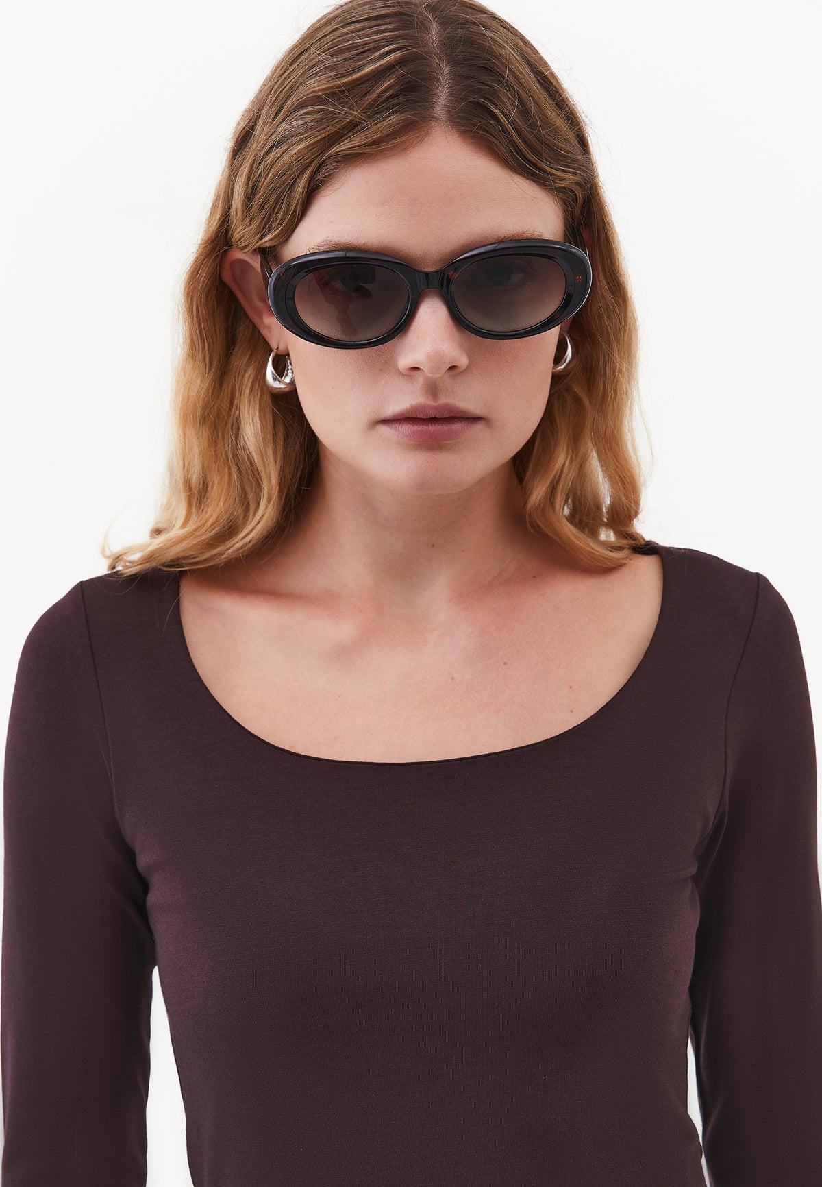 Long Sleeve U Neck Bodycon T-Shirt - CHOCOLATE PLUM