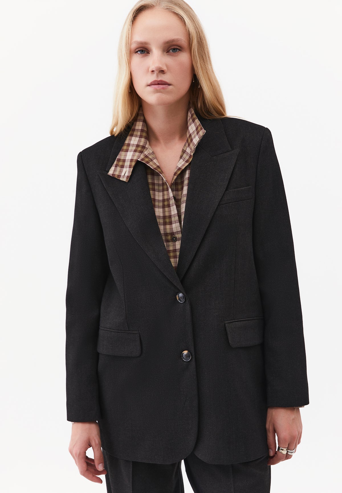 Button Detailed Boyfriend Tunic Blazer Jacket - CHOCOLATE PLUM