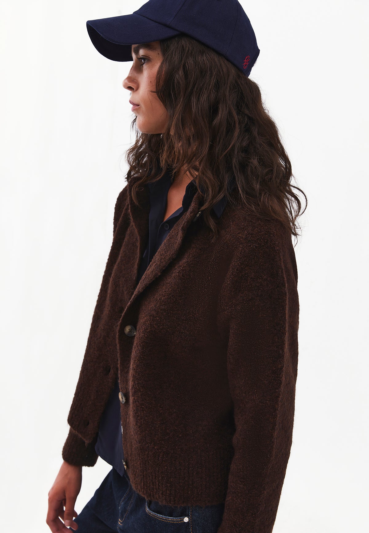 Button Detailed Short Cardigan - CHOCOLATE PLUM