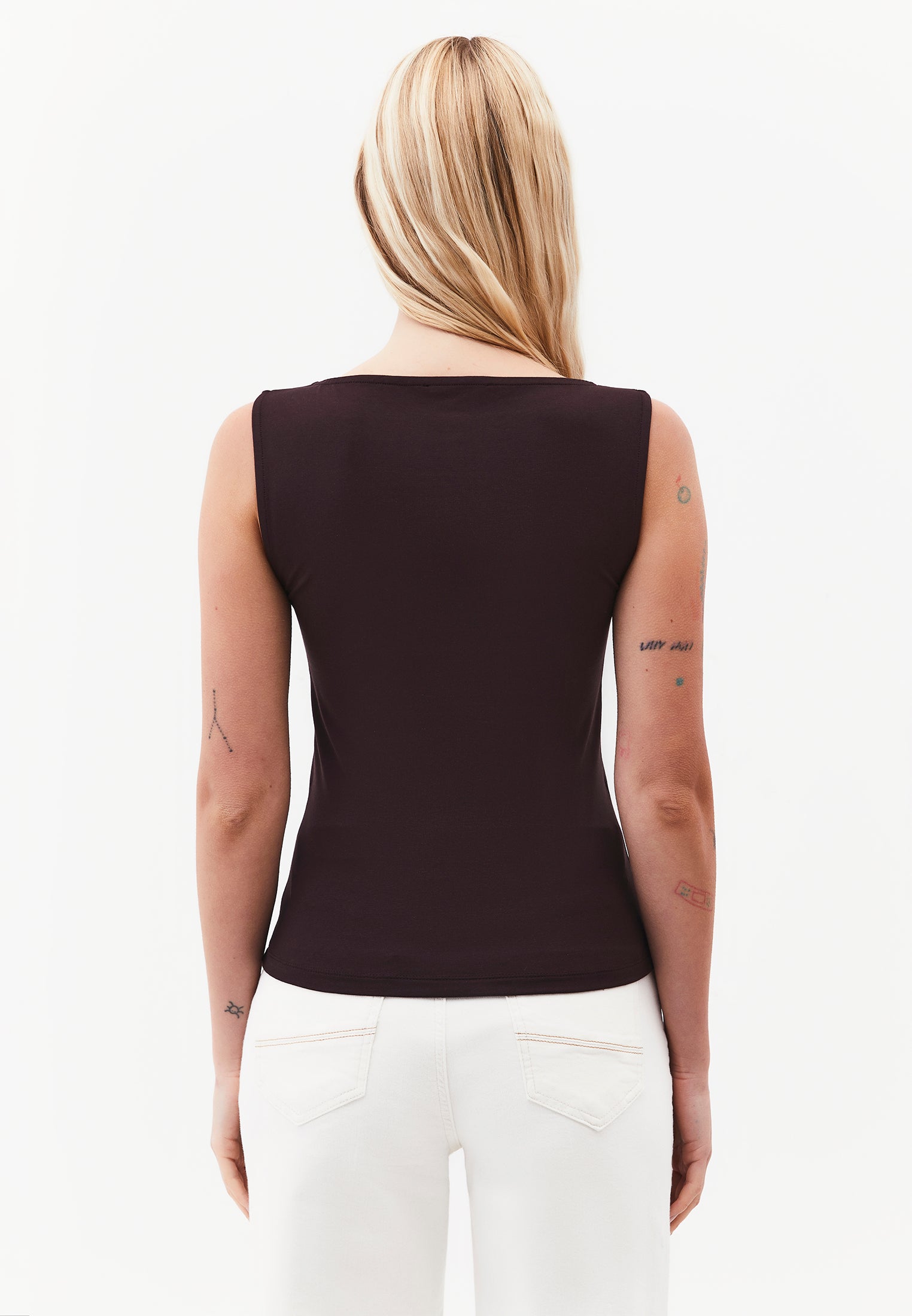 Boat Neck Bodycon Tank Top - CHOCOLATE PLUM