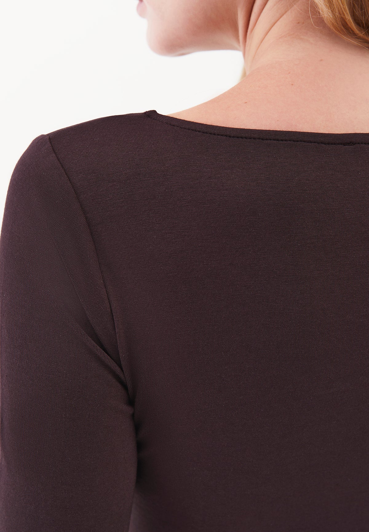 Long Sleeve U Neck Bodycon T-Shirt - CHOCOLATE PLUM