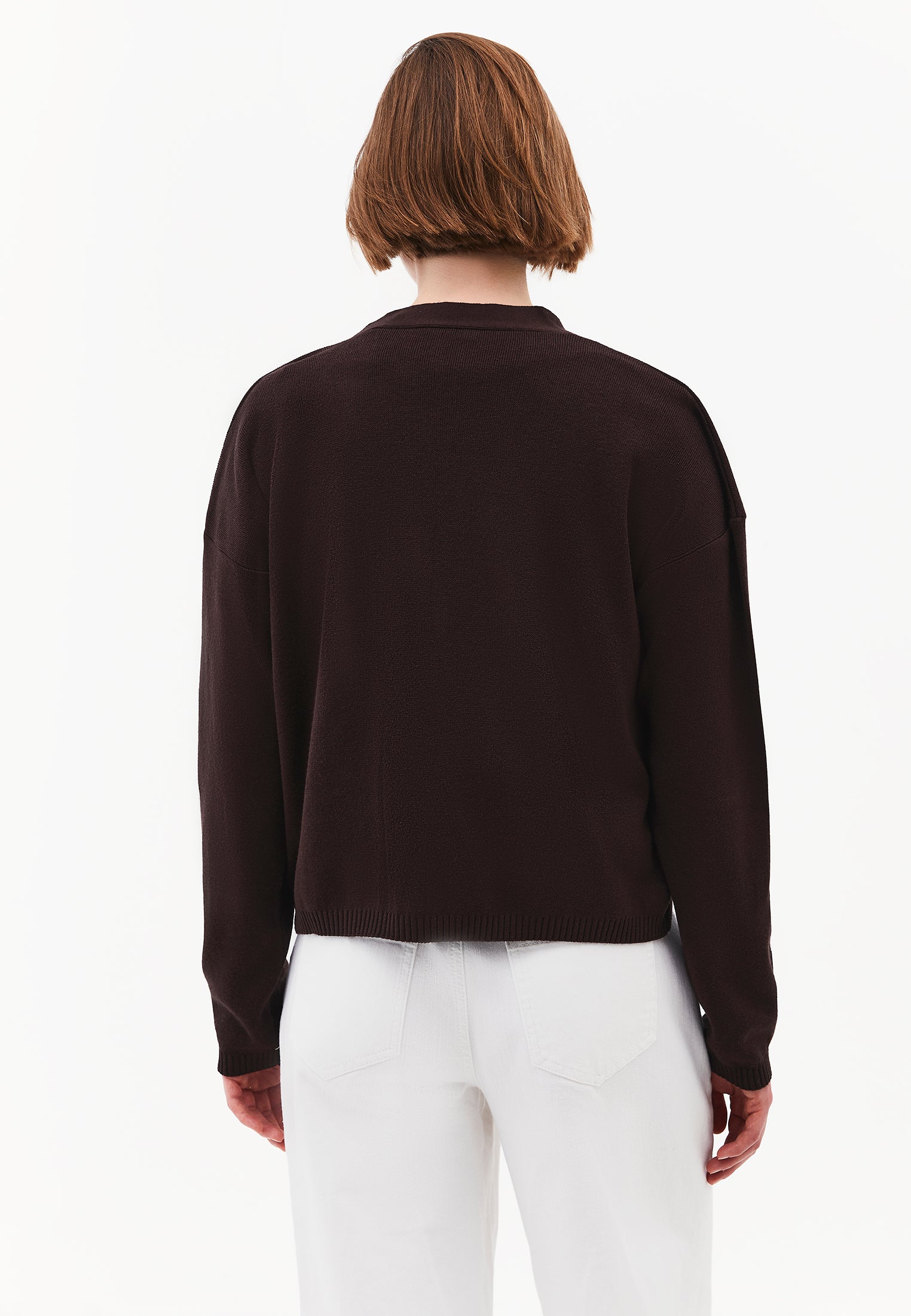 V-Neck Long Sleeve Cardigan - CHOCOLATE PLUM