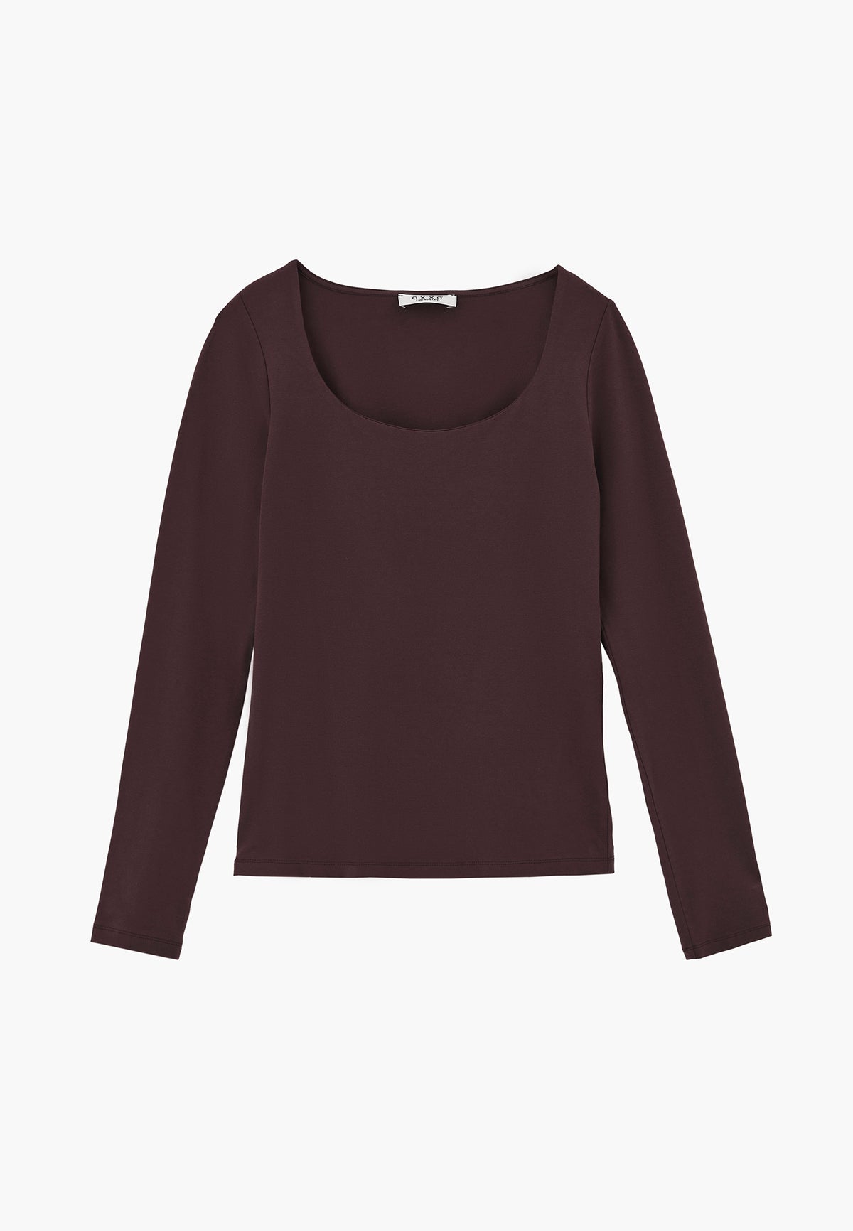 Long Sleeve U Neck Bodycon T-Shirt - CHOCOLATE PLUM
