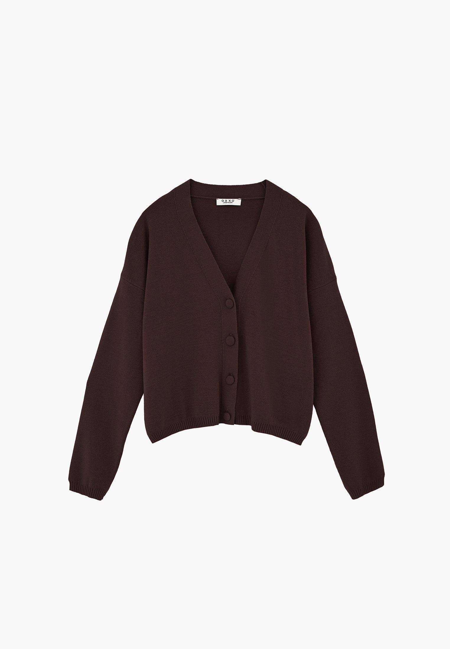 V-Neck Long Sleeve Cardigan - CHOCOLATE PLUM