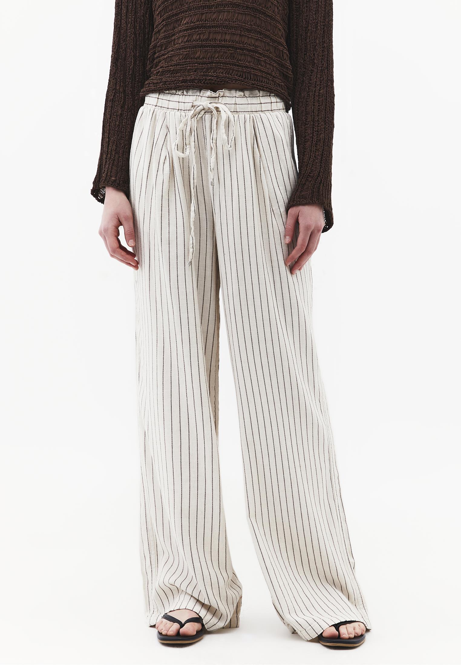 High Waist Wide Leg Pleated Pants - CHOCOLATE STRIPE
