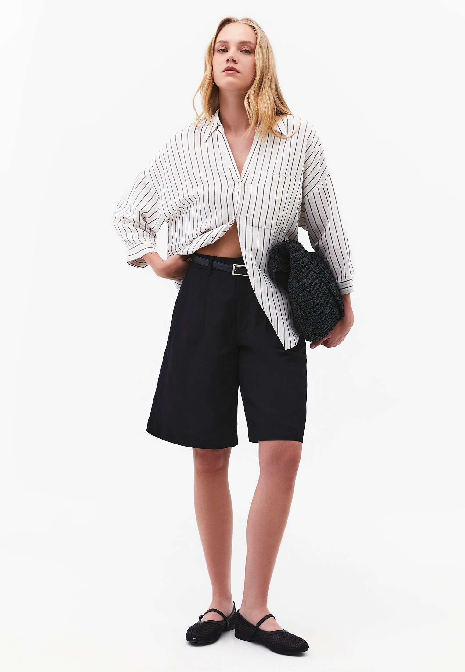 Striped Oversize 3/4 Sleeve Shirt - CHOCOLATE STRIPE