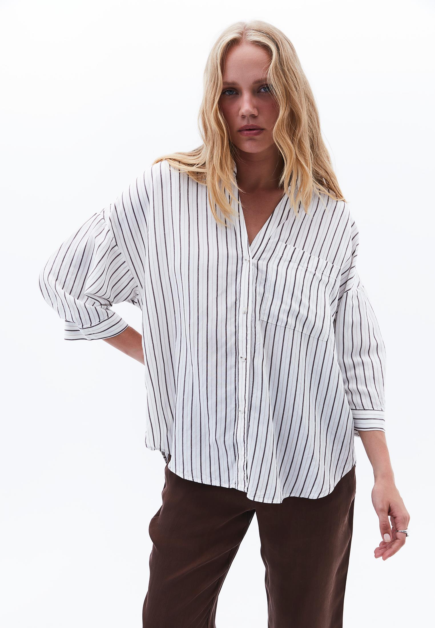 Linen Oversize Tunic Shirt - CHOCOLATE STRIPE