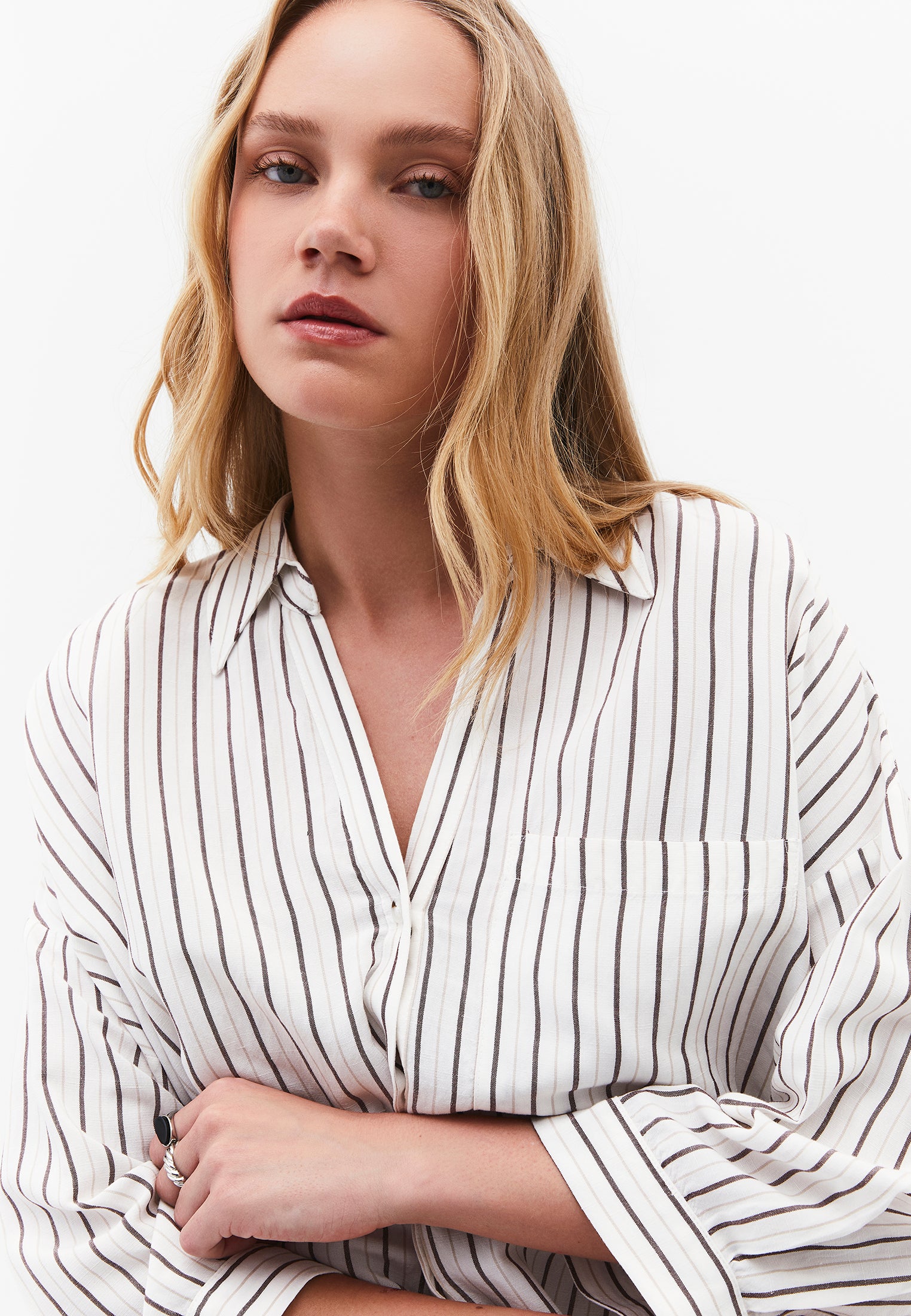 Striped Oversize 3/4 Sleeve Shirt - CHOCOLATE STRIPE