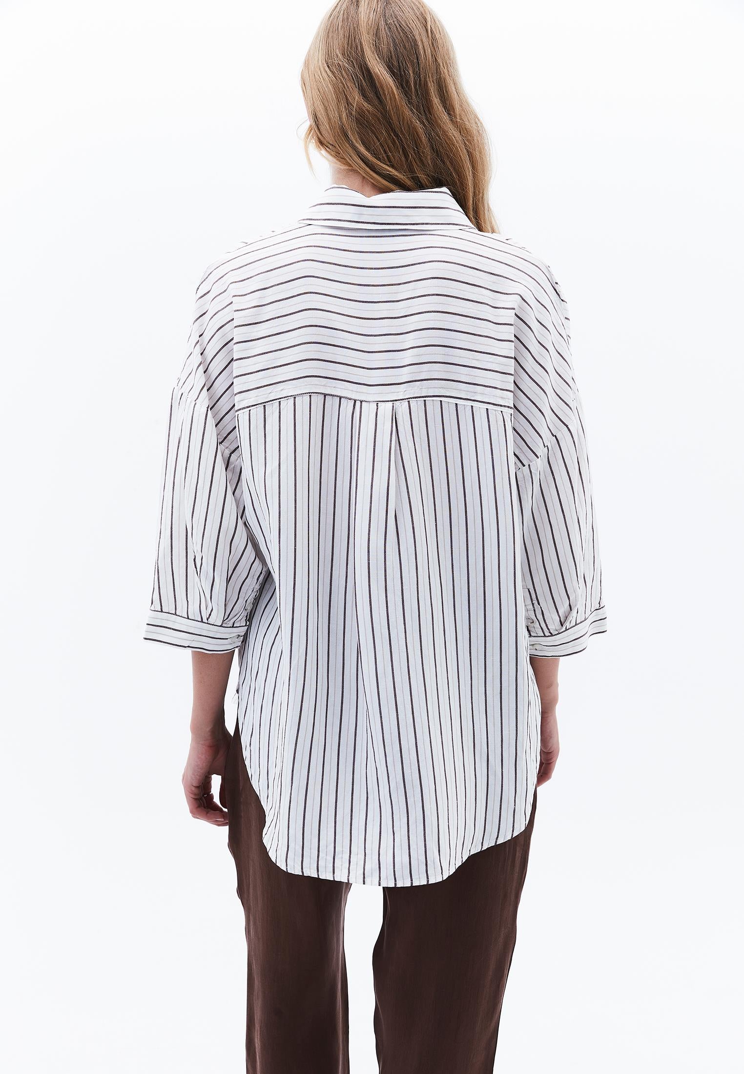 Linen Oversize Tunic Shirt - CHOCOLATE STRIPE