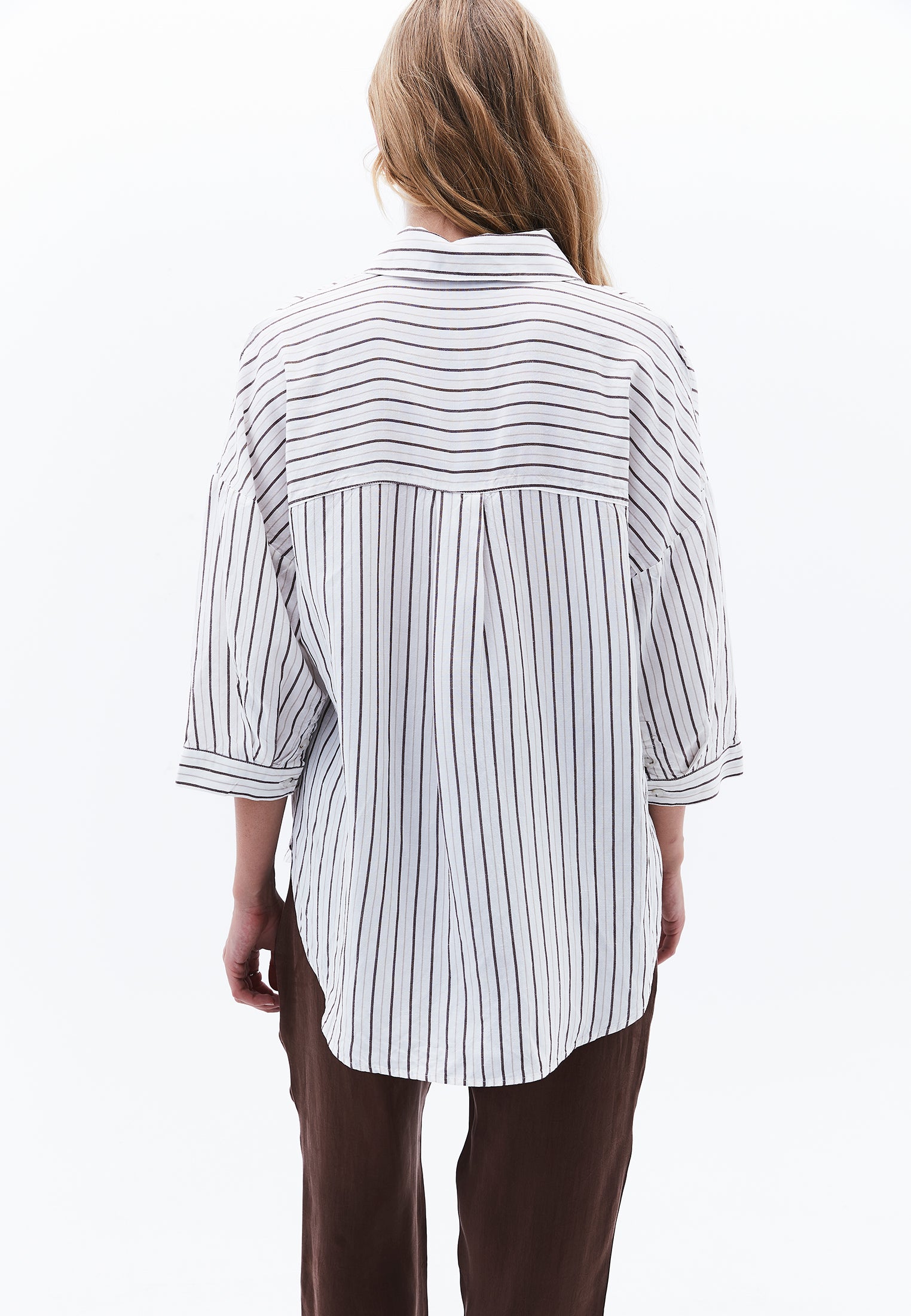 Linen Oversize Tunic Shirt - CHOCOLATE STRIPE