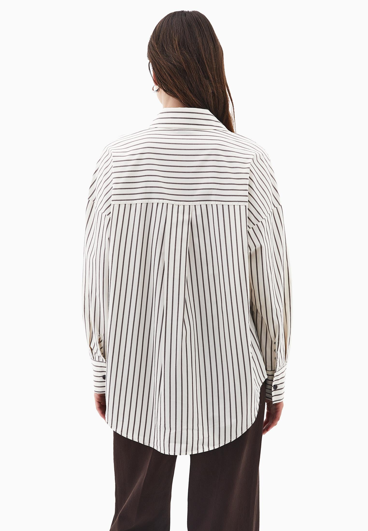 Oversize Striped Poplin Shirt - CHOCOLATE STRIPE
