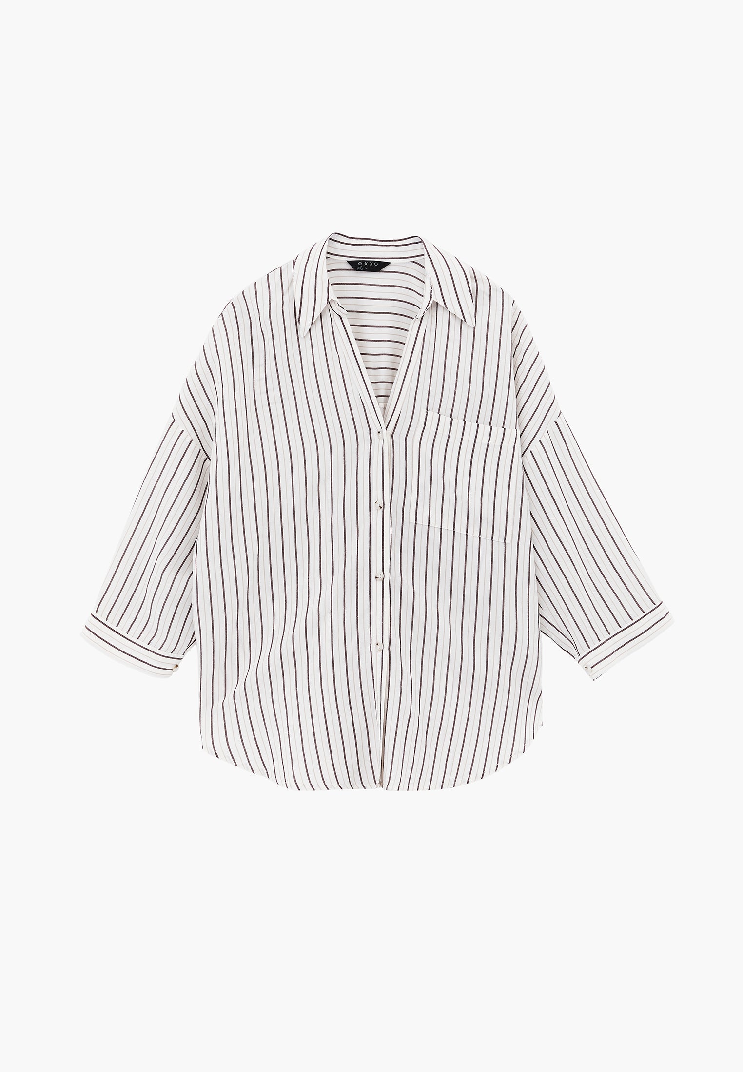 Striped Oversize 3/4 Sleeve Shirt - CHOCOLATE STRIPE